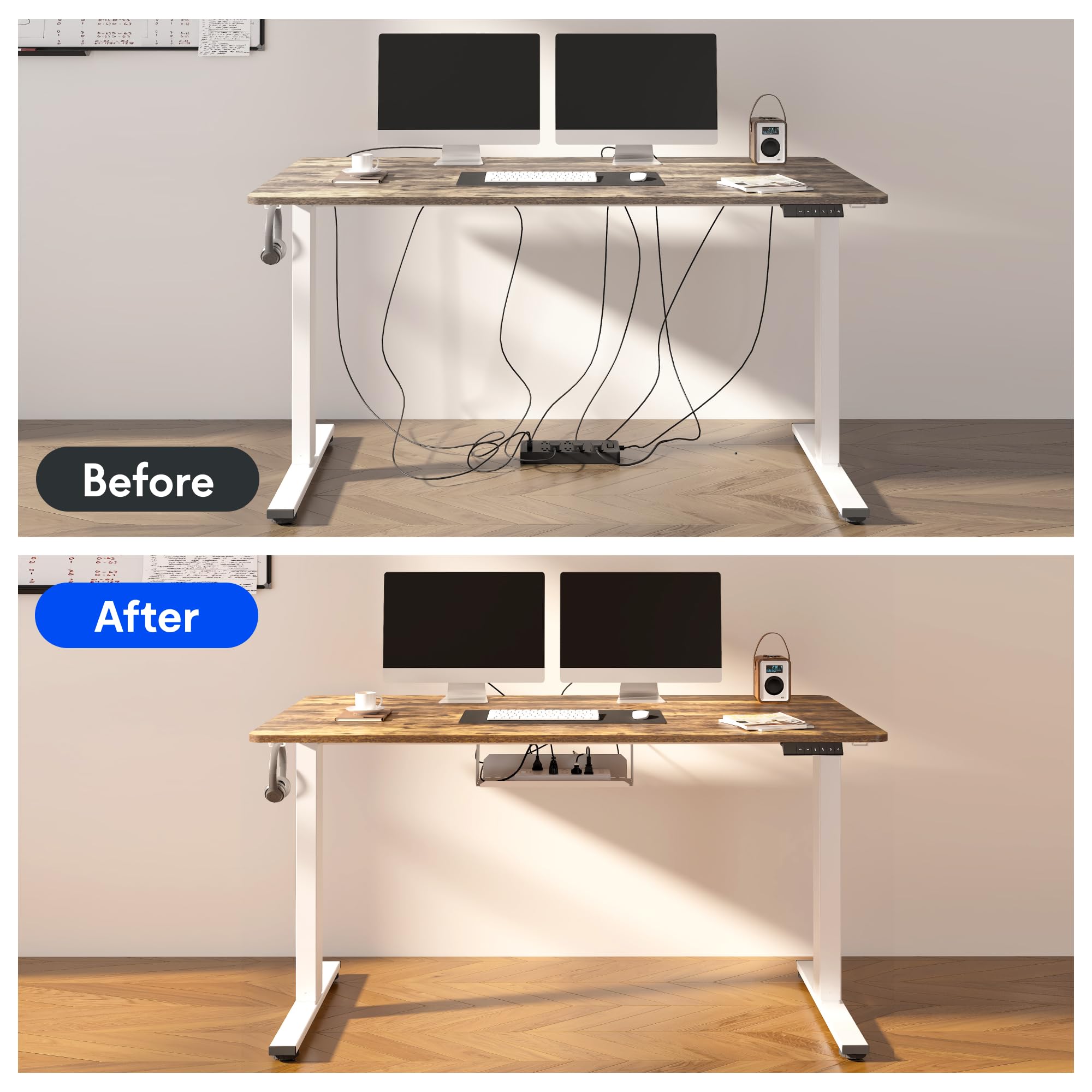 FlexiSpot EN2 Whole-Piece Electric Standing Desk - 48 x 30 Inch Height Adjustable Workstation with Built-in Power Strip & Cable Management (Black Frame/Rustic Brown Top) - Perfect for Home Office, Gaming Setup & Ergonomic Workspace