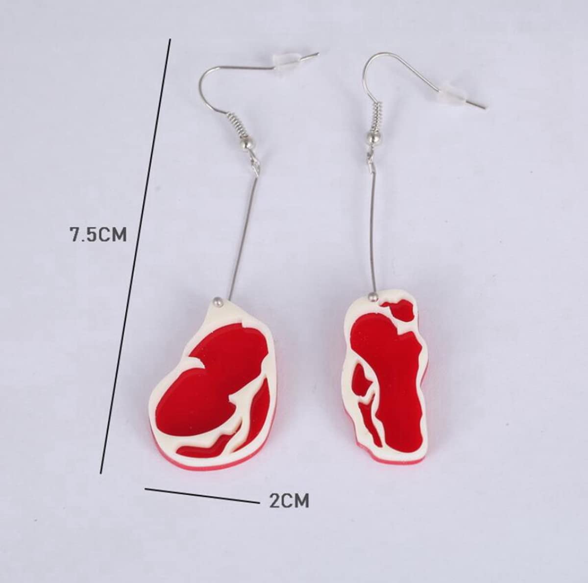 Funky Red Meat Food Dangle Earrings for Women - Acrylic Statement Jewelry - Perfect for Costume Parties, Halloween & Unique Fashion Accessories