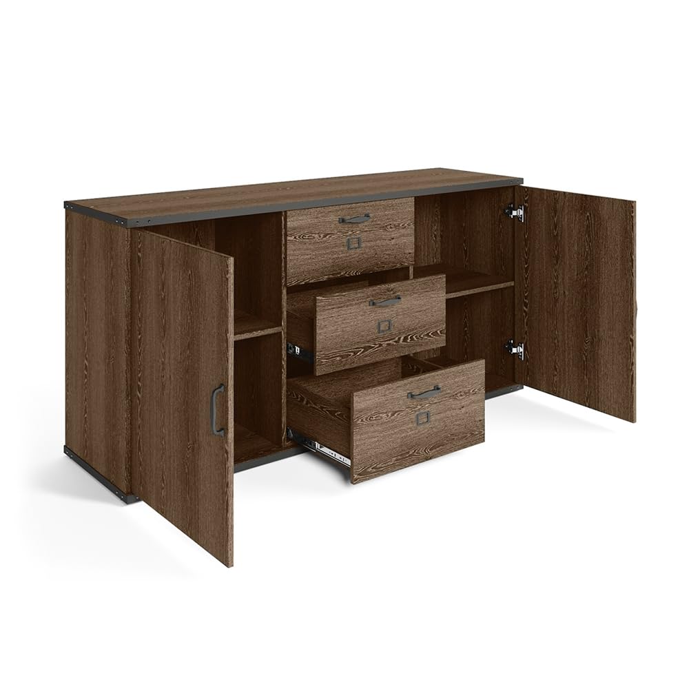 Modern Office Credenza with Storage & Drawers - Weathered Gray Laminate 72