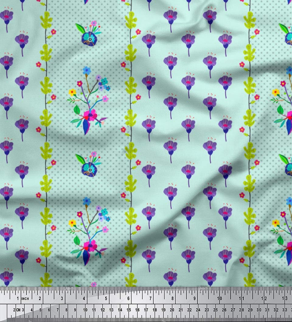 Soimoi Moss Green Georgette Fabric by The Yard - 42 Inch Wide Floral Stripe Printed Fabric for Dresses, Curtains & DIY Crafts - Modern Playful Design for Stylish Sewing Projects