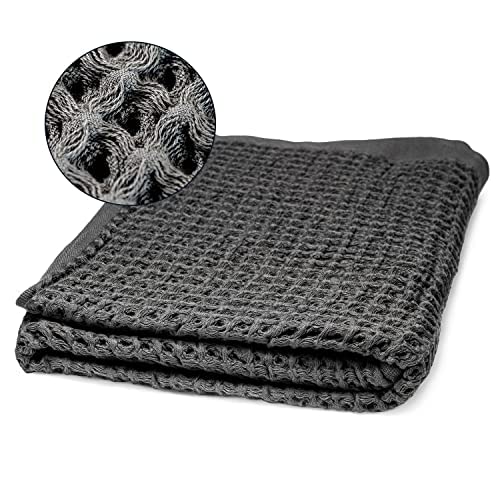 Premium SUTERA Waffle Weave Bath & Hand Towel Set - 2 Bath Towels & 2 Hand Towels, Soft & Absorbent, Gray & White Collection for Spa, Bathroom & Guest Use