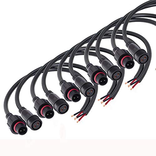 Waterproof 2 Pin 16AWG Electrical Extension Cable - IP68 Rated Male/Female LED Connectors (5 Pairs, 20CM) for Car, Truck, Boat & Indoor/Outdoor LED Strip Lights - Perfect for Marine, RV, and Home Lighting Projects