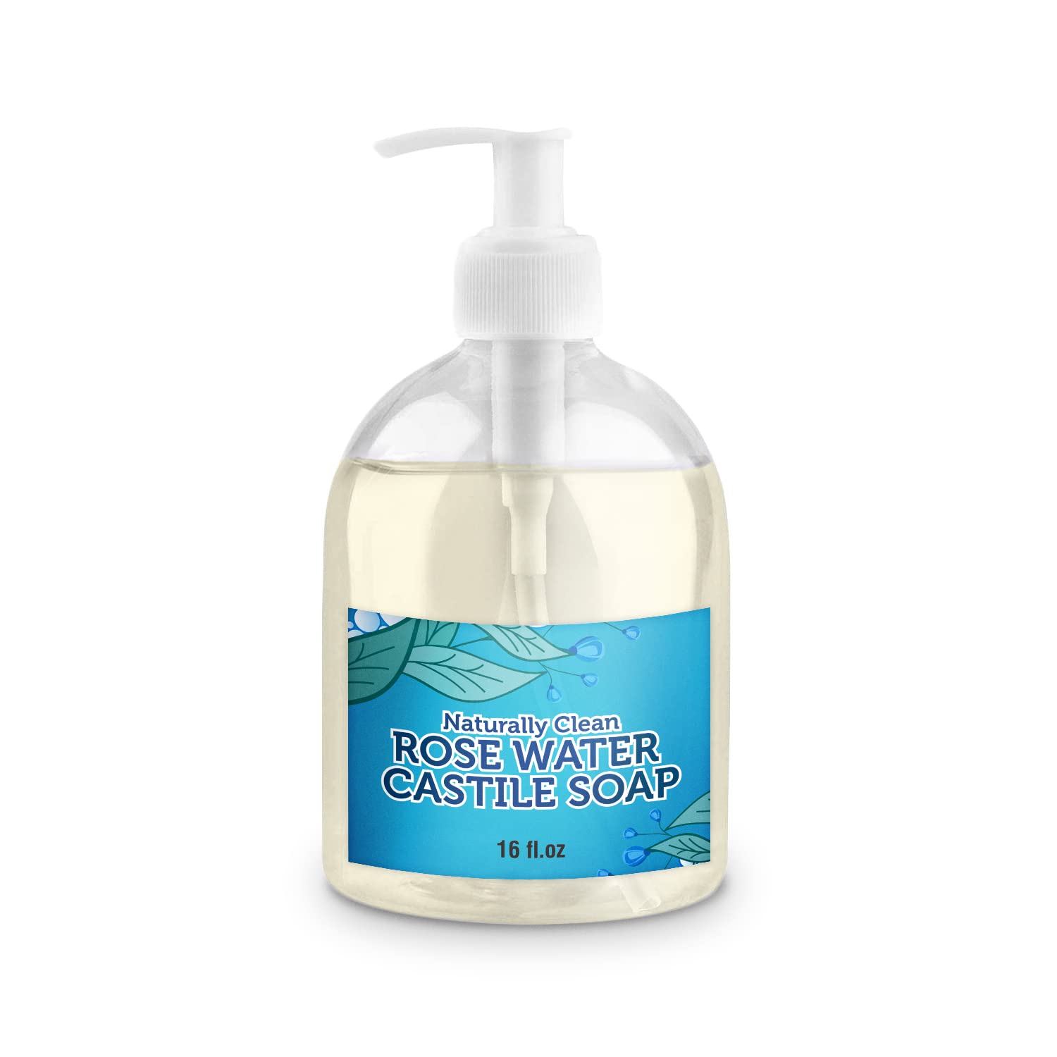 Organic Rose Water Pure Castile Liquid Soap for Face, Hands & Body - Vegan, Non-GMO, Handmade in USA | Gentle Cleanser for All Skin Types Including Dry & Sensitive Skin | Perfect for Daily Shower, Bath & Travel - 16 fl oz