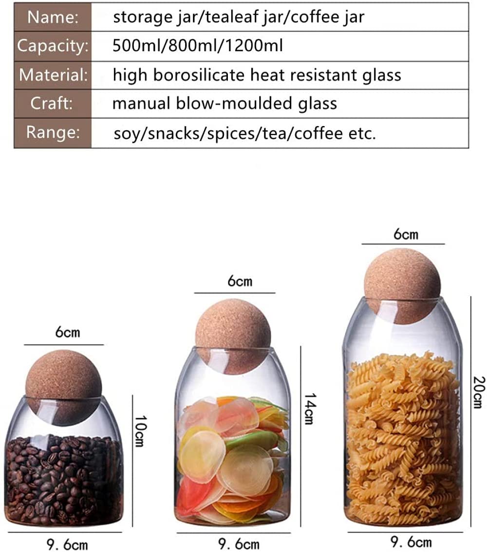 Glass Jars with Cork Stoppers - Set of 3 Airtight Spice Storage Containers for Tea, Coffee, Sugar & Nuts | Perfect for Kitchen Pantry Organization & DIY Herb Storage