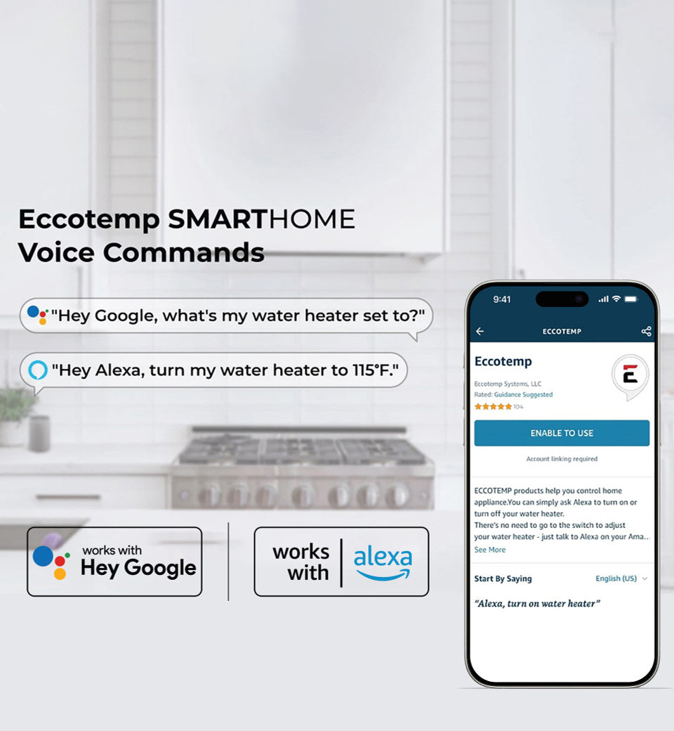 Eccotemp SmartHome 11 27kW 4.5 GPM Mini Tankless Water Heater with Voice Control - Perfect for Small Homes, Apartments & RVs | Instant Hot Water On Demand