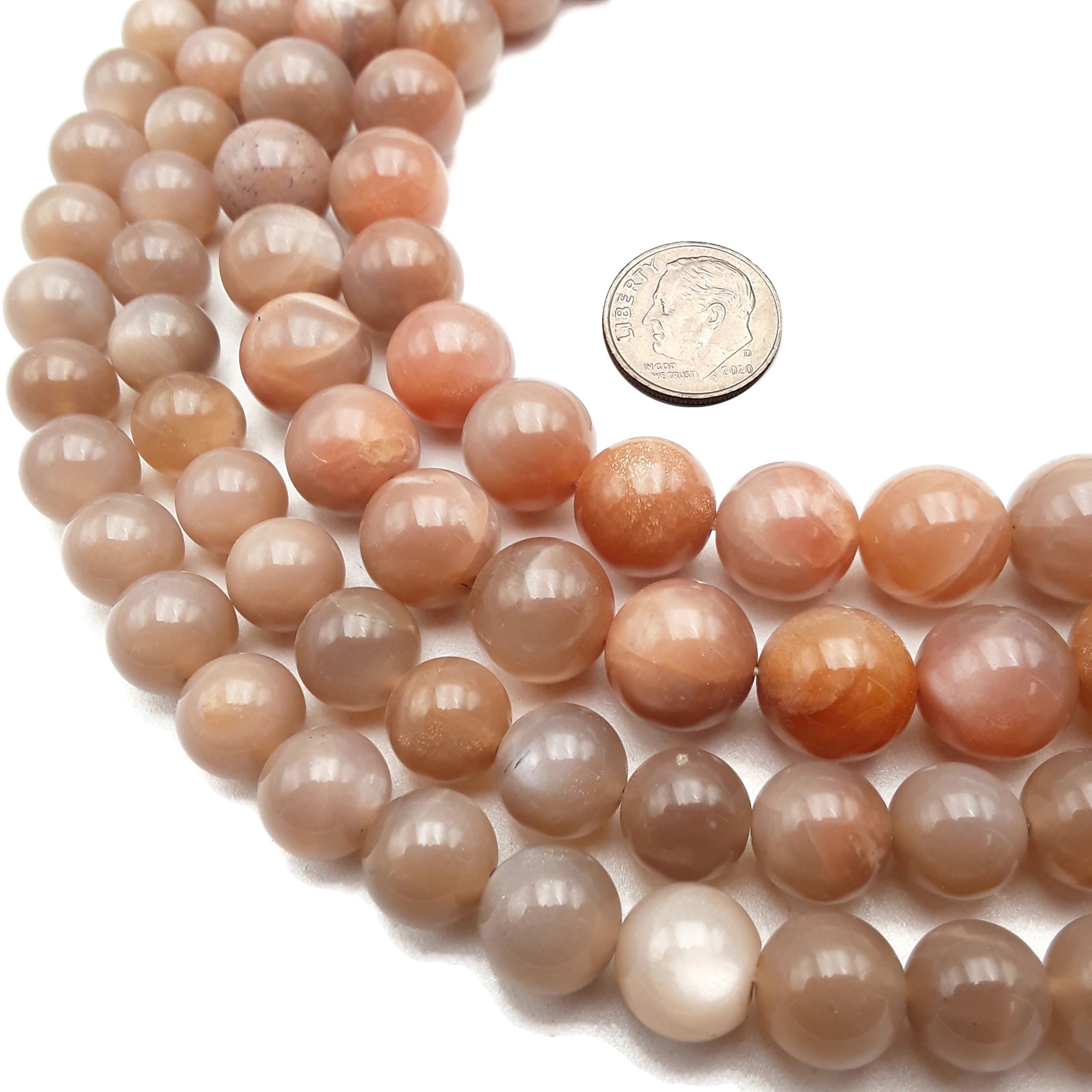 Premium 8mm 10mm 12mm 15.5mm Peach Moonstone Round Beads - Smooth Gemstone Beads for Jewelry Making, DIY Bracelets, Necklaces & Healing Crystal Crafts