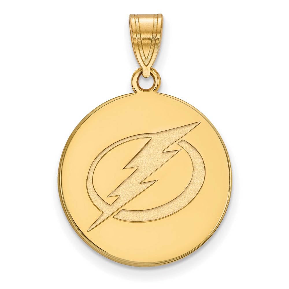 10k Yellow Gold Tampa Bay Lightning Large 3/4 Inch Disc Pendant - Perfect for NHL Fans, Sports Jewelry Gifts & Game Day Accessories