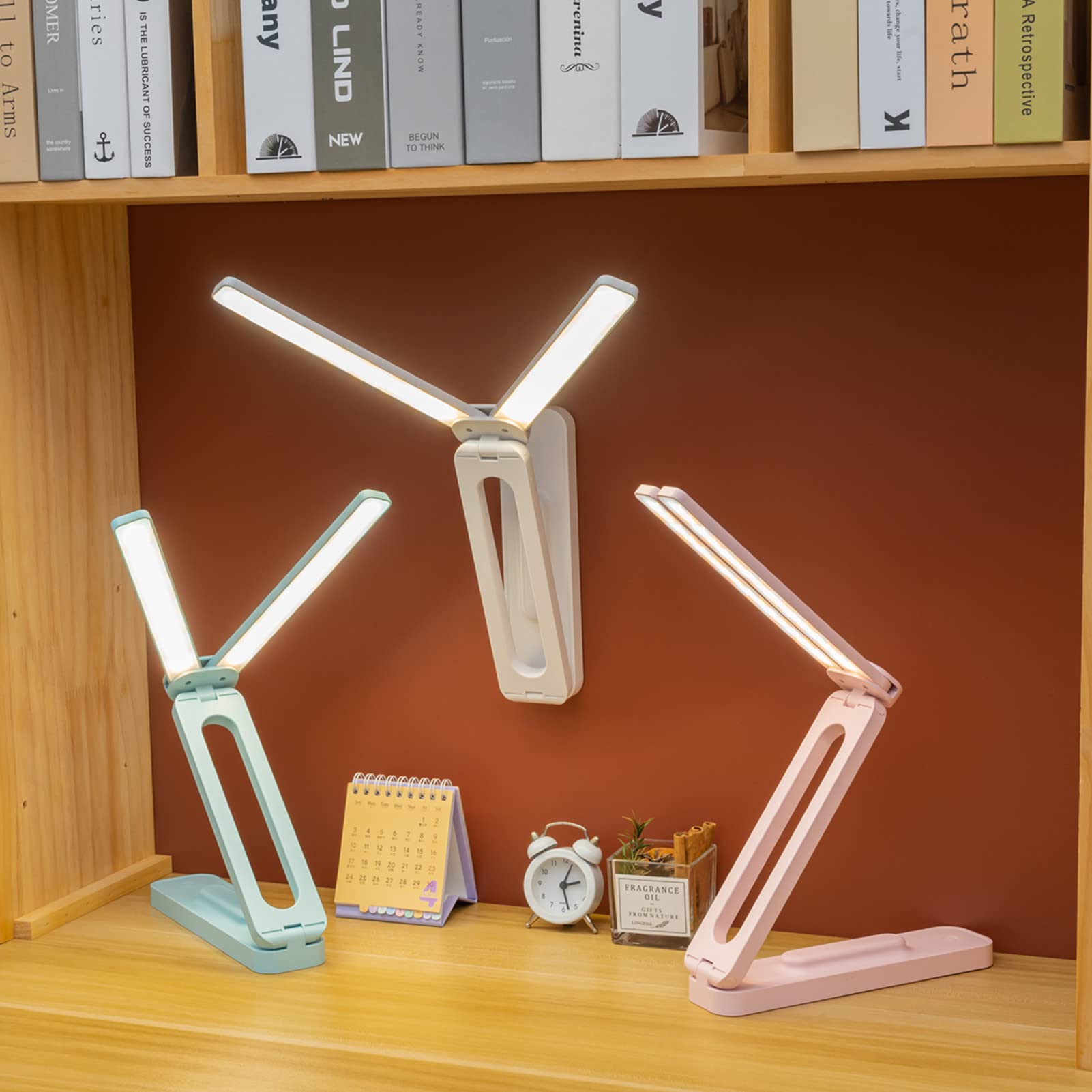 Rechargeable Double Head Desk Lamp with Large Lighting Area, Foldable & Portable USB-C Mini Lamp for Small Spaces, College Dorm, Office & Travel | Perfect for Studying, Reading & Nightstand Use (Blue)