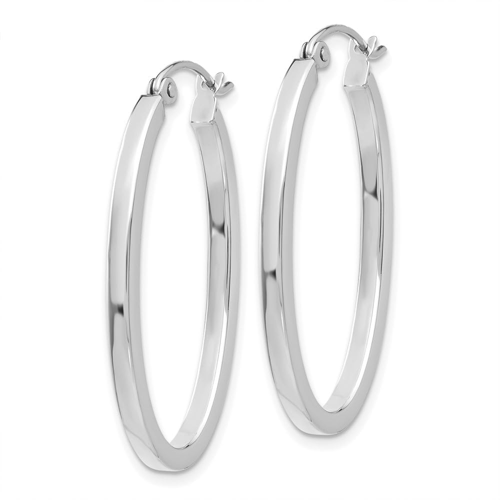 14K White Gold Oval Hoop Earrings for Women - Elegant Dainty Everyday Jewelry - Perfect for Parties, Weddings & Gifting