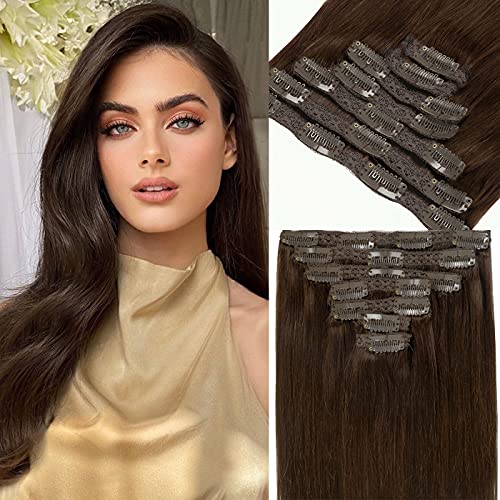 Anrosa 140G Luxury Clip-in Hair Extensions - 100% Remy Human Hair, Double Wefts, Ultra Thick 7-Piece Set with 17 Clips (Chocolate Brown #4, 22 Inch) for Volume & Length - Perfect for Parties, Weddings & Everyday Styling