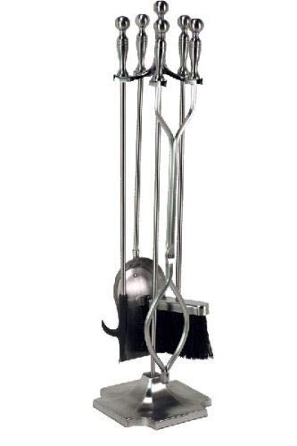 Dagan 7532 5-Piece Pewter Fireplace Tool Set with Rail on Base - Perfect for Fireplace Maintenance & Home Decor