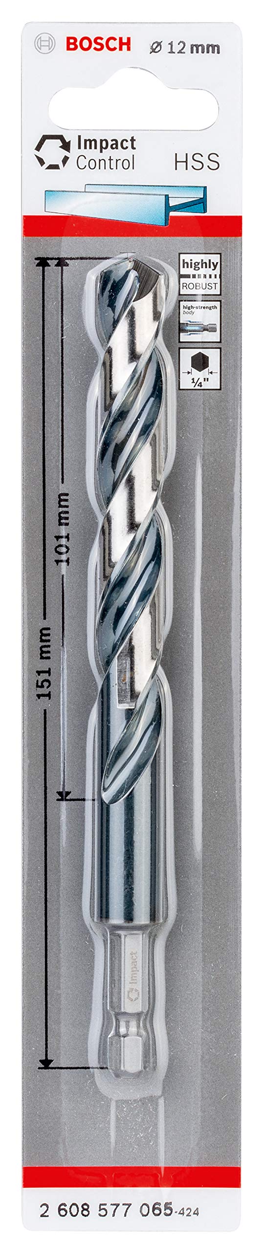 Bosch Professional Impact Control HSS Twist Drill Bit Set - 12mm x 101mm x 151mm Metal Drill Bits for Impact Drills - Perfect for Metalworking, Construction, and DIY Projects
