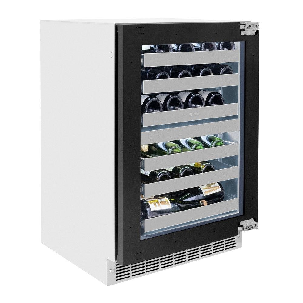 ZLINE Autograph Edition 24 Inch Touchstone Dual Zone 44 Bottle Wine Cooler with Panel Ready Glass Door & Champagne Bronze Handle - Perfect for Home Bars, Wine Cellars, and Entertaining (RWDPOZ 24 CB)