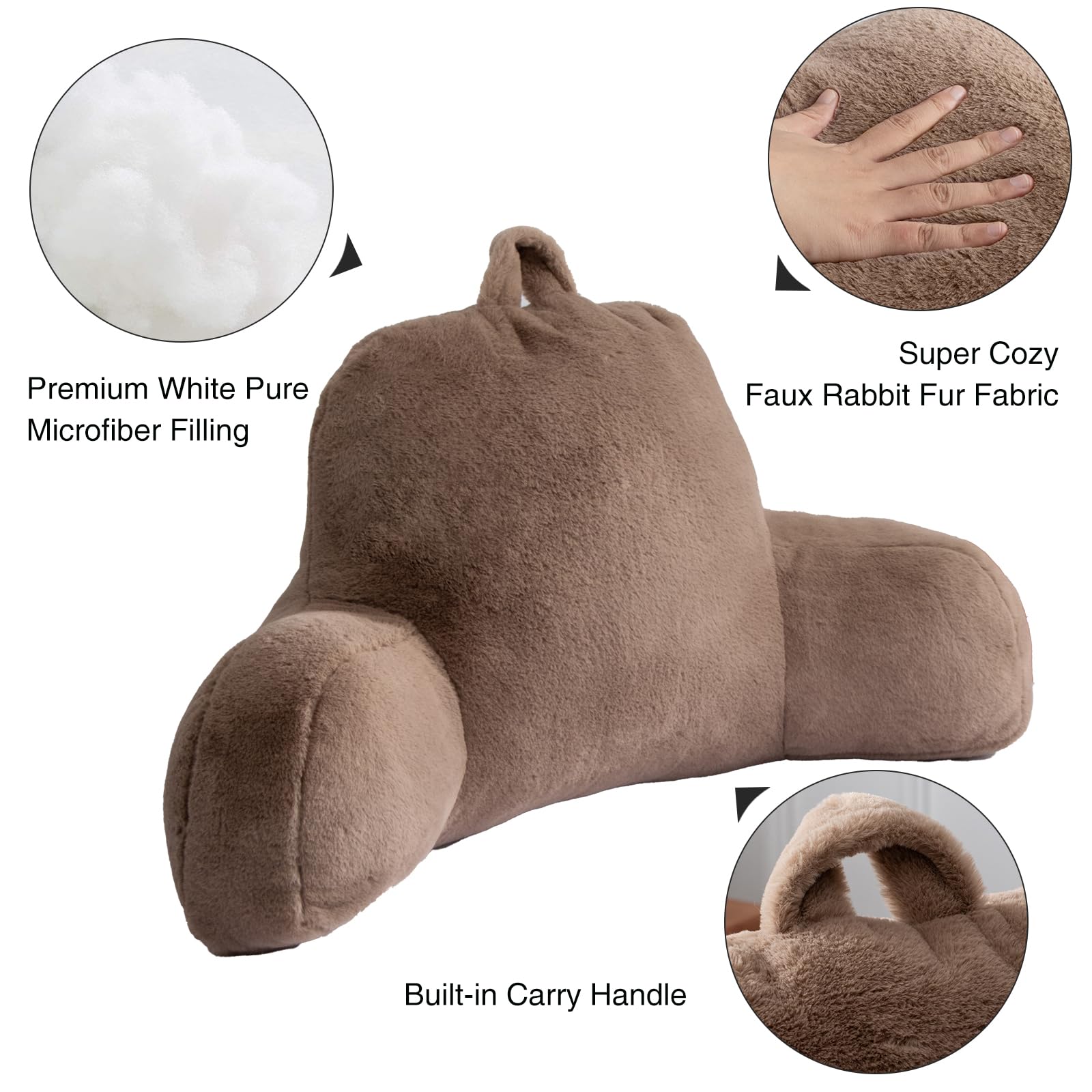**Comfortable Adult Reading Pillow with Arms - Backrest Support for Sitting Up in Bed, Chair, or Sofa - Perfect for Reading, Relaxing, and Watching TV (Khaki)**