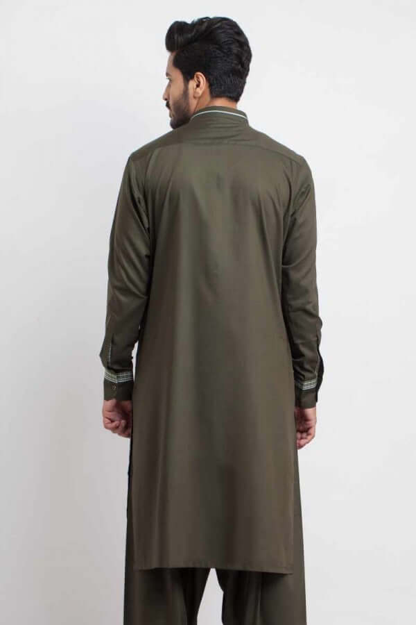 Deep Olive Green Shalwar Kameez AI SHKZ 00148 - Elegant Pakistani Traditional Outfit for Women, Perfect for Weddings, Festivals & Special Occasions