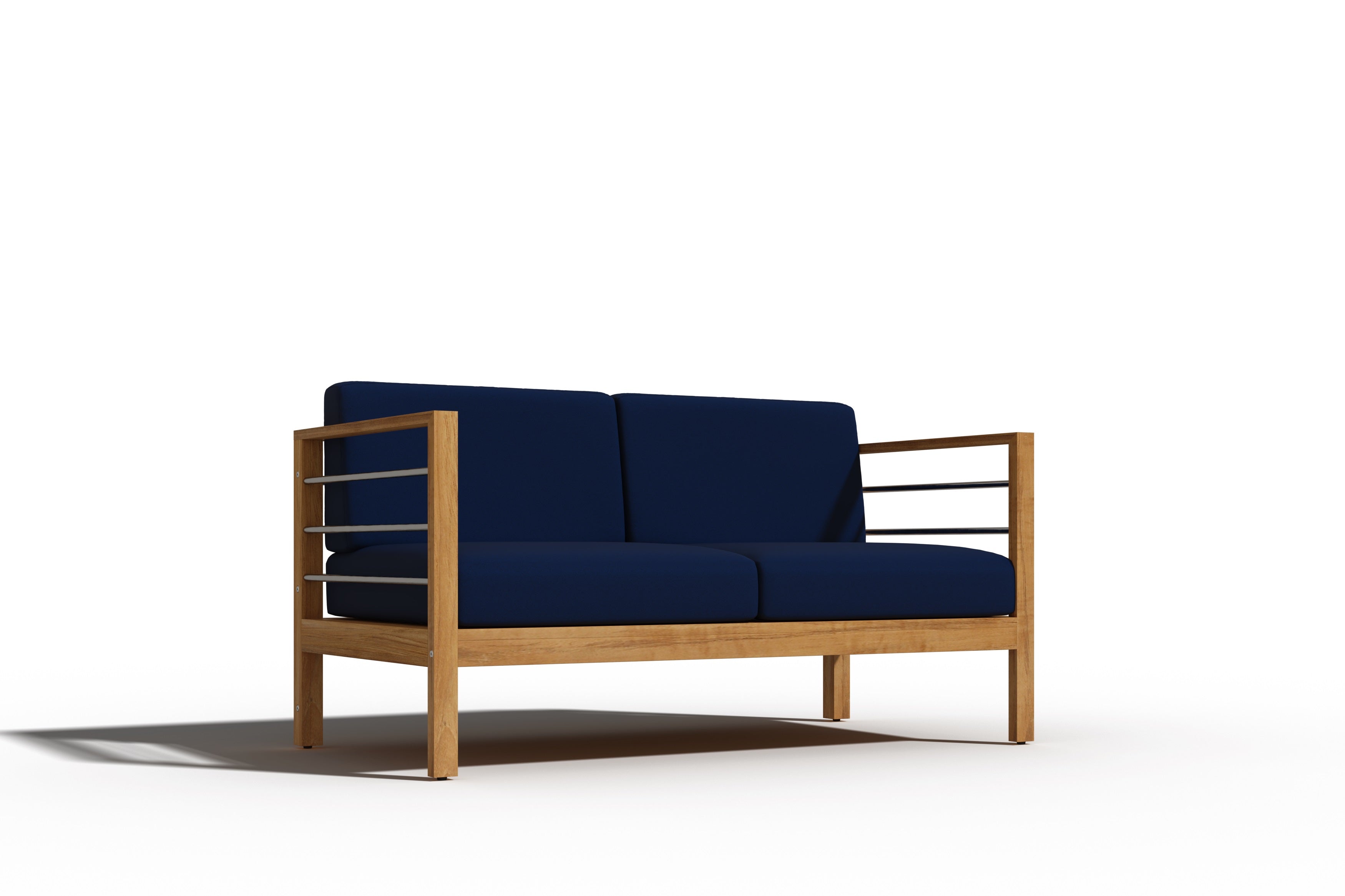 Leon 3-Person Teak Outdoor Sofa with Sunbrella Navy Cushion - Waterproof Patio Furniture for Garden, Poolside & Backyard Relaxation