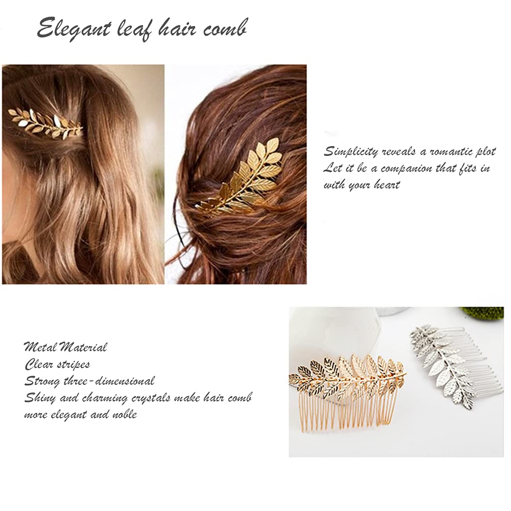 4-Piece Gold Leaf Hair Combs for Women - Elegant Bridesmaid & Wedding Hair Accessories - Perfect for Updos, Braids & Special Occasions