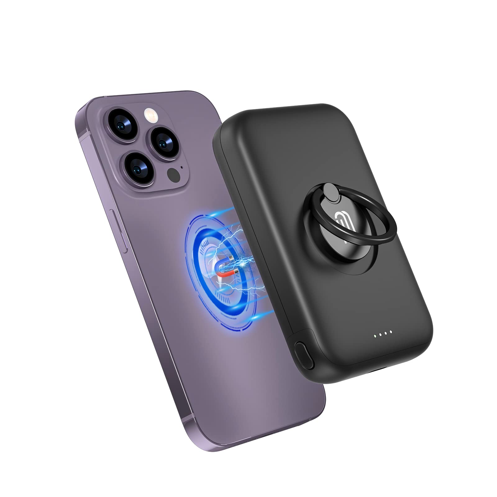 MagLoop 5000mAh Magnetic Wireless Power Bank - 18W Fast Charging Portable Charger with USB-C Cable & Phone Ring Holder | Compatible with iPhone 14/13/12 Series | Perfect for Travel, Outdoor Activities & Daily Commute
