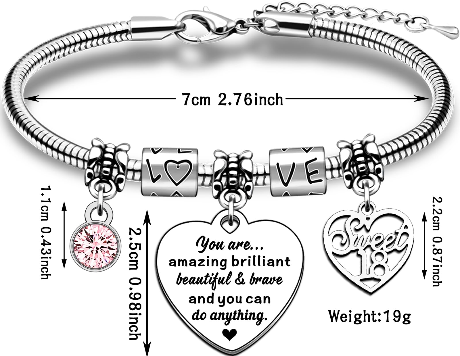 TTOVEN Inspirational 18th Birthday Bracelet for Girls - You Are Amazing & Beautiful Jewelry Gift - Perfect for Birthdays, Graduation, and Special Occasions