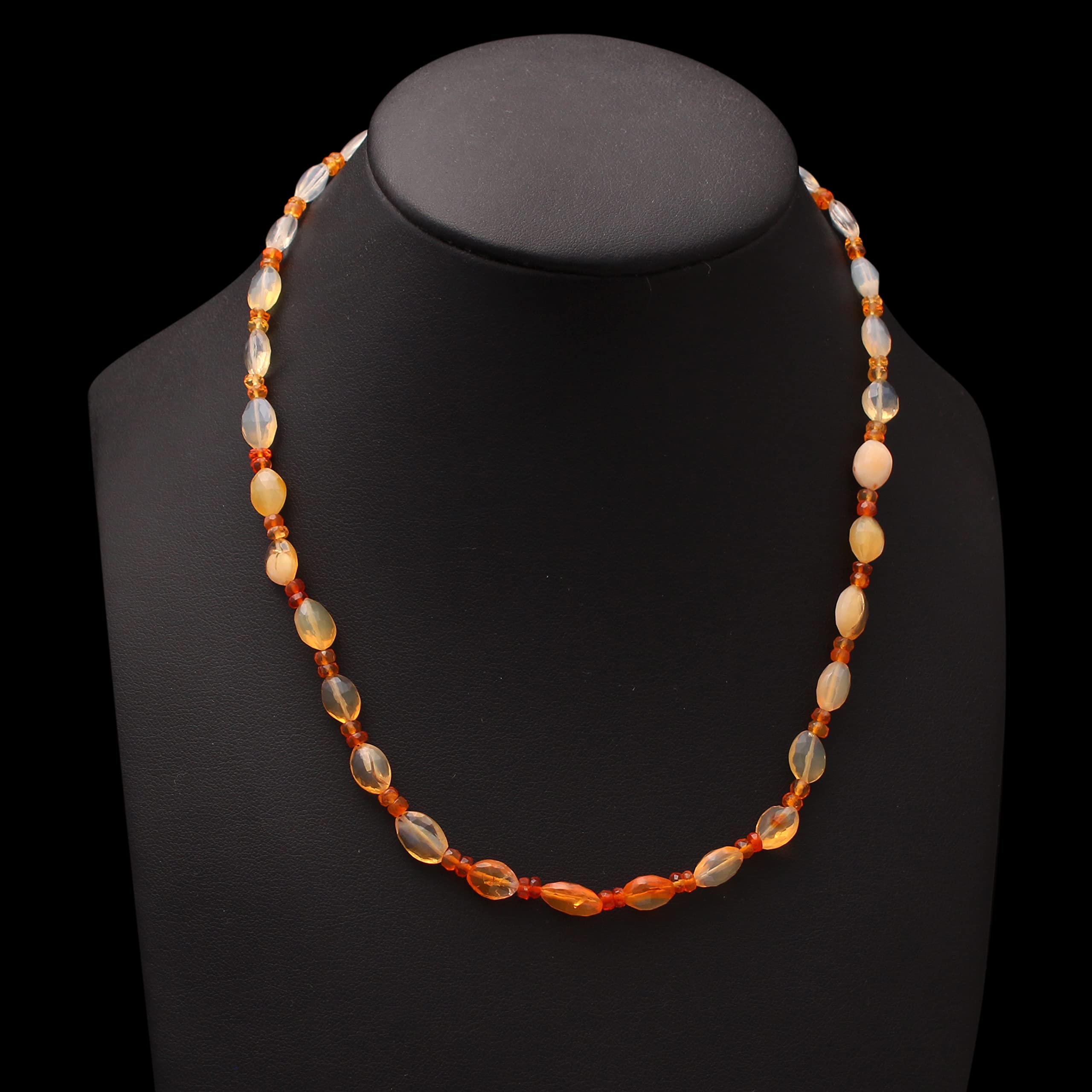 Handmade 925 Sterling Silver Mexican Fire Opal Beaded Necklace | Natural Faceted Rondelle & Marquoisee Healing Jewelry | Perfect for Boho, Spiritual & Everyday Wear