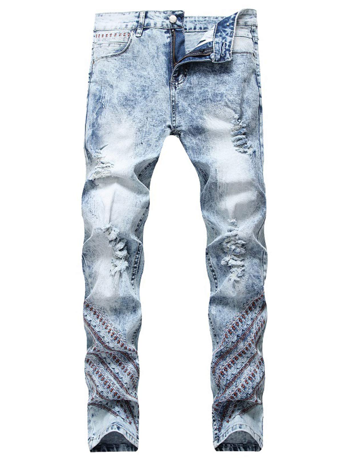 DSDZ Men's Distressed Skinny Jeans - Ripped Denim Pants with Embroidery & Vintage Wash | Streetwear Fashion for Casual Outfits & Night Out Looks