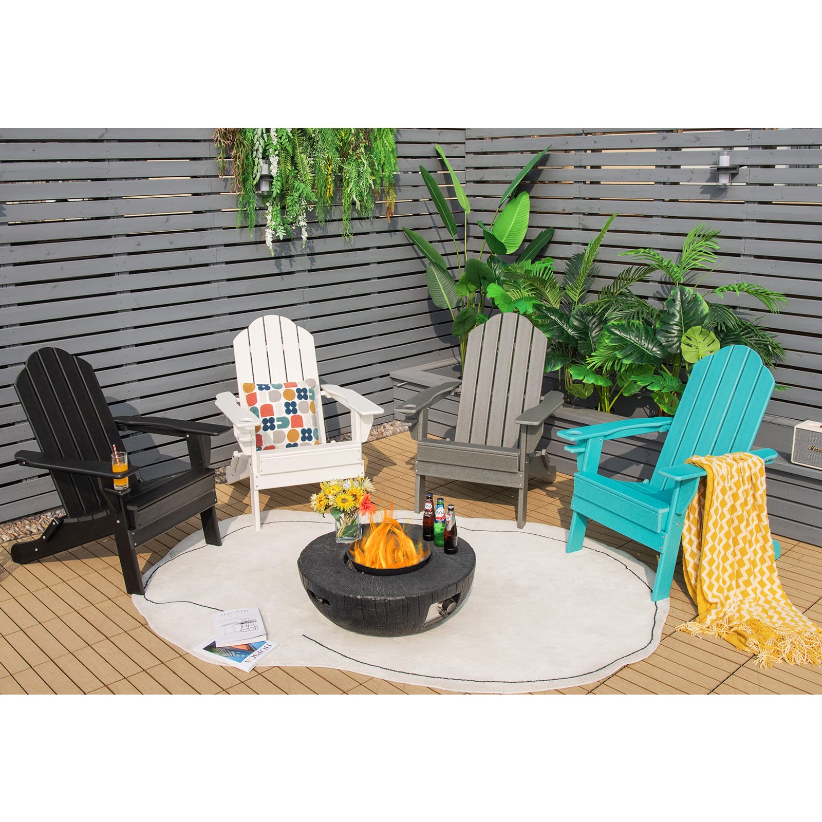 **Giantex Adirondack Chair - Outdoor Folding Patio Chair with Cup Holder, HDPE Weather-Resistant, Lightweight & Durable for Backyard, Deck, Garden, Poolside, Camping (Black, 1-Pack)**    *Perfect for relaxing by the fire pit, hosting outdoor gatherings, or enjoying a sunny afternoon with a cold drink.*