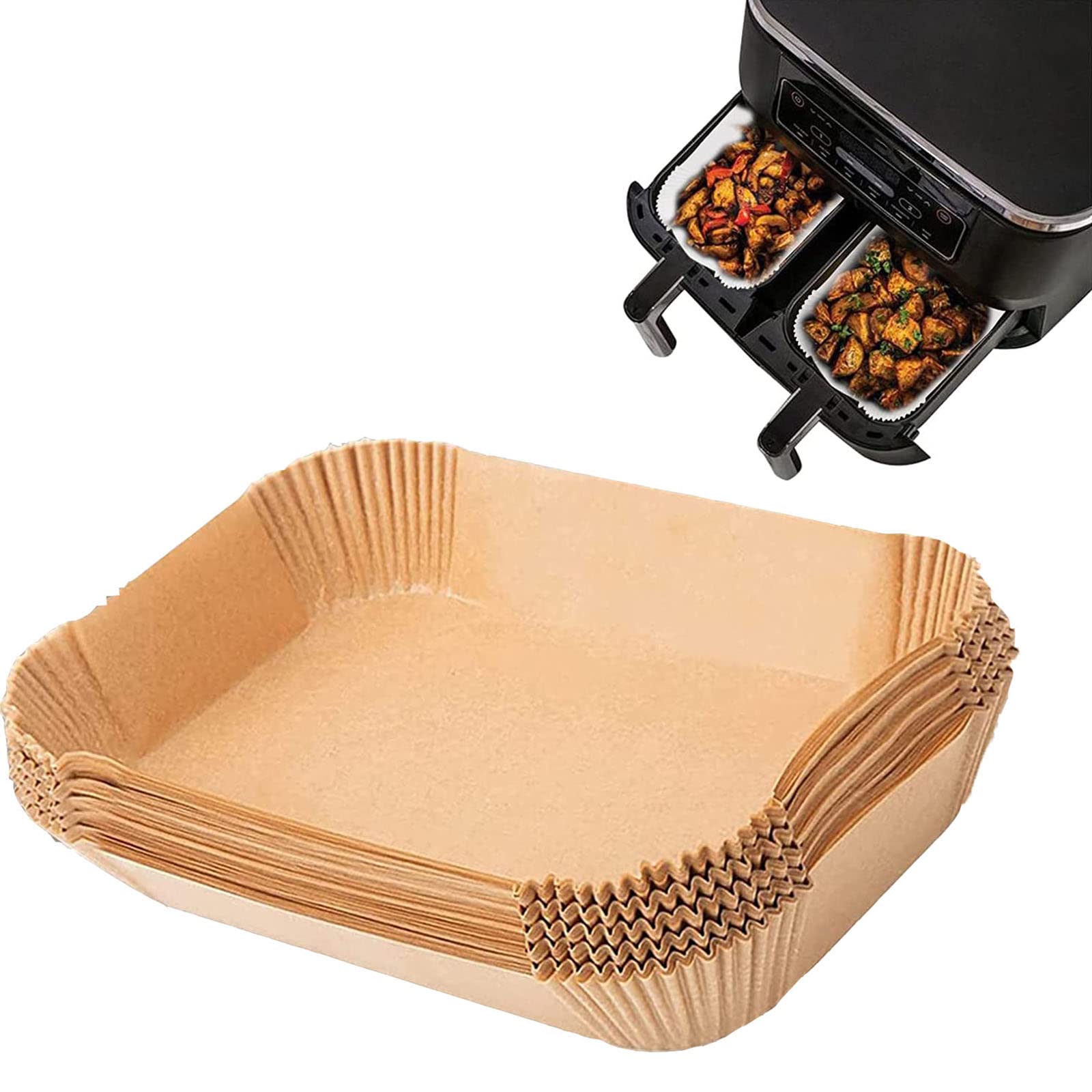 100Pcs Disposable Air Fryer Paper Liners for Ninja Foodi Dual Air Fryer DZ201 & DZ401 - Natural Parchment Baking Sheets | Perfect for Roasting, Baking, and Air Frying Chicken Wings, Fries, and Vegetables