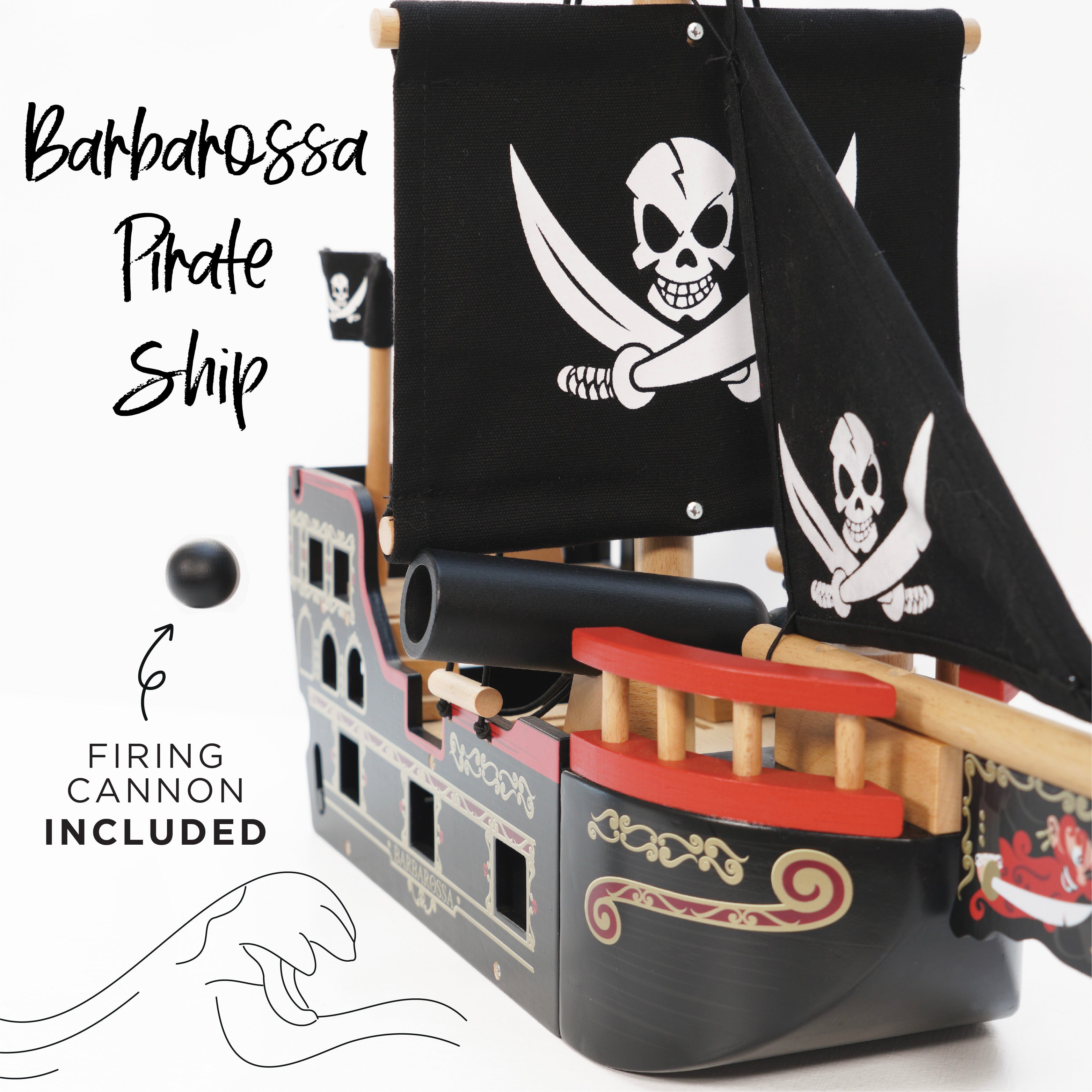 Barbarossa Pirate Ship Toy - Wooden Pirate Ship Model for Kids & Collectors - Perfect for Playtime, Decor & Gifts - Adventure & Imagination Play Set