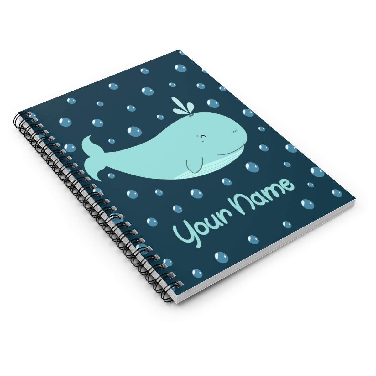 Custom Whale Spiral Notebook - Personalized Blue Bubbles Whale Design Journal for Kids, Teens, Girls & Women | School Supplies, Birthday Gifts, Creative Writing & Note Taking