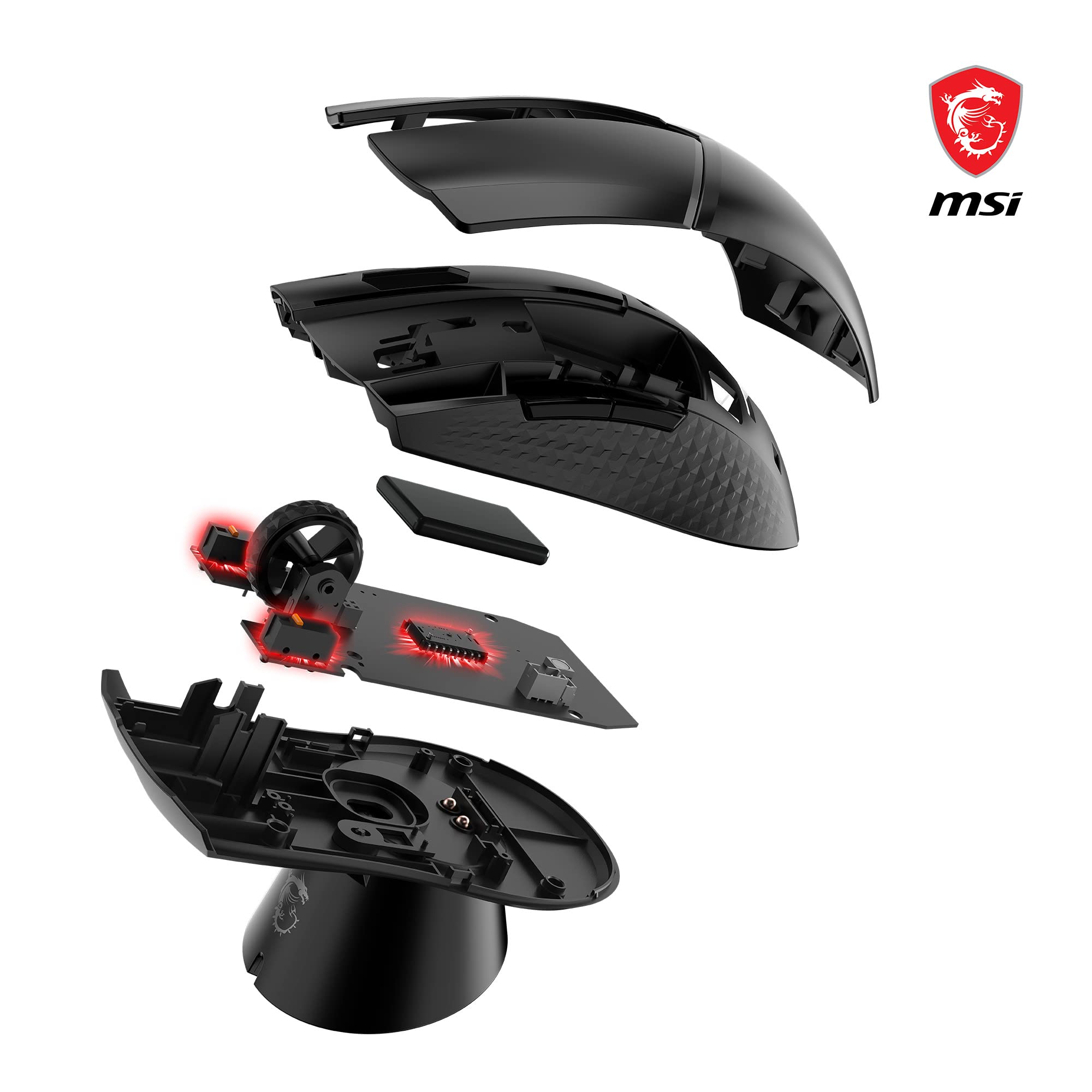 MSI CLUTCH GM41 Lightweight Wireless Gaming Mouse - 20000 DPI Optical Sensor, Symmetrical Design, 60M+ Click OMRON Switches, 6 Programmable Buttons, 80-Hour Battery Life with Charging Dock, 1ms Latency, RGB Lighting, 74g Ultra-Light - Wired/Wireless for PC, Mac, Laptop Gaming & Esports