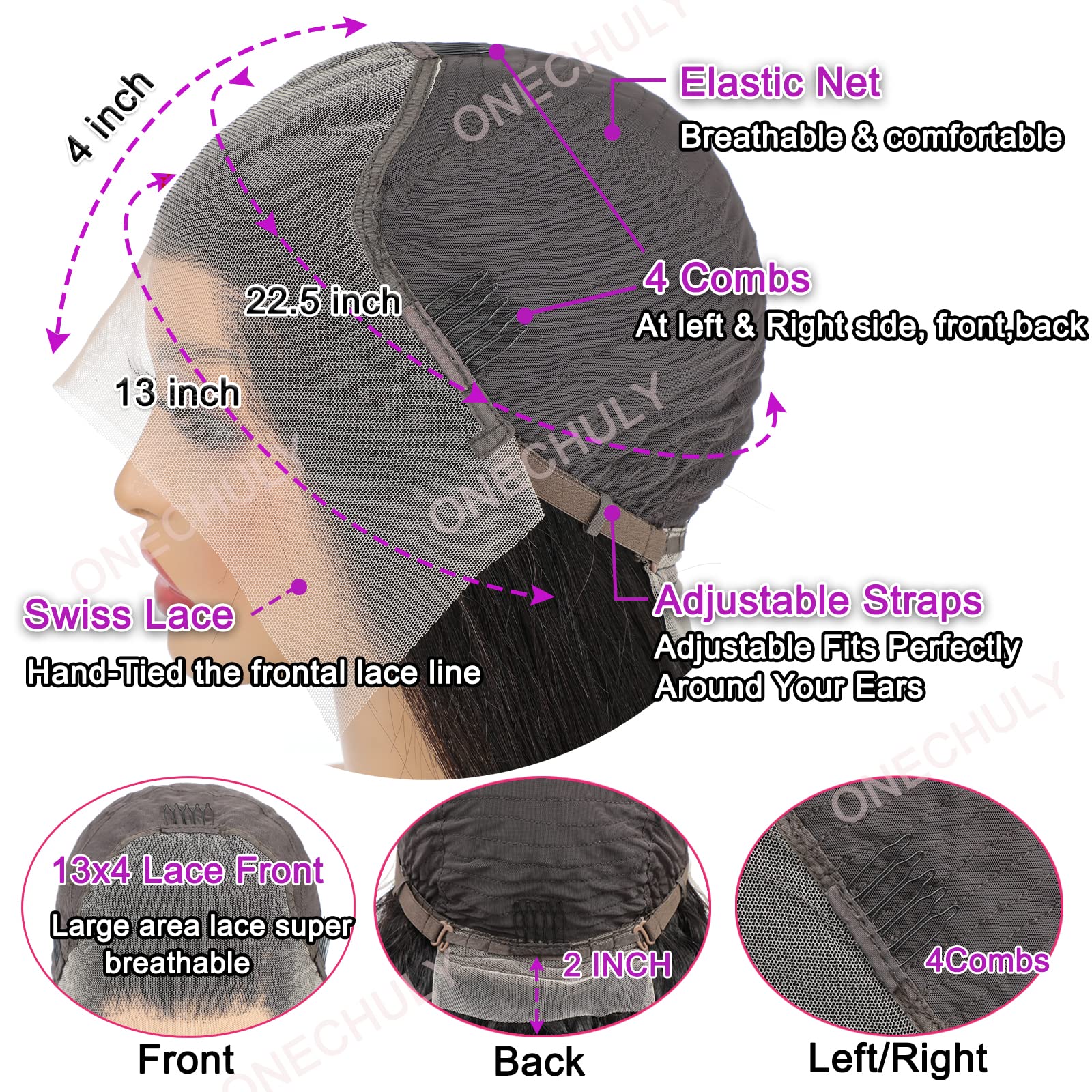 13x4 Glueless Straight Lace Front Wigs - 180% Density Brazilian Human Hair with Baby Hair & Pre-Plucked Hairline - 26 Inch Natural Black Women Wig for Daily Wear, Parties & Special Occasions