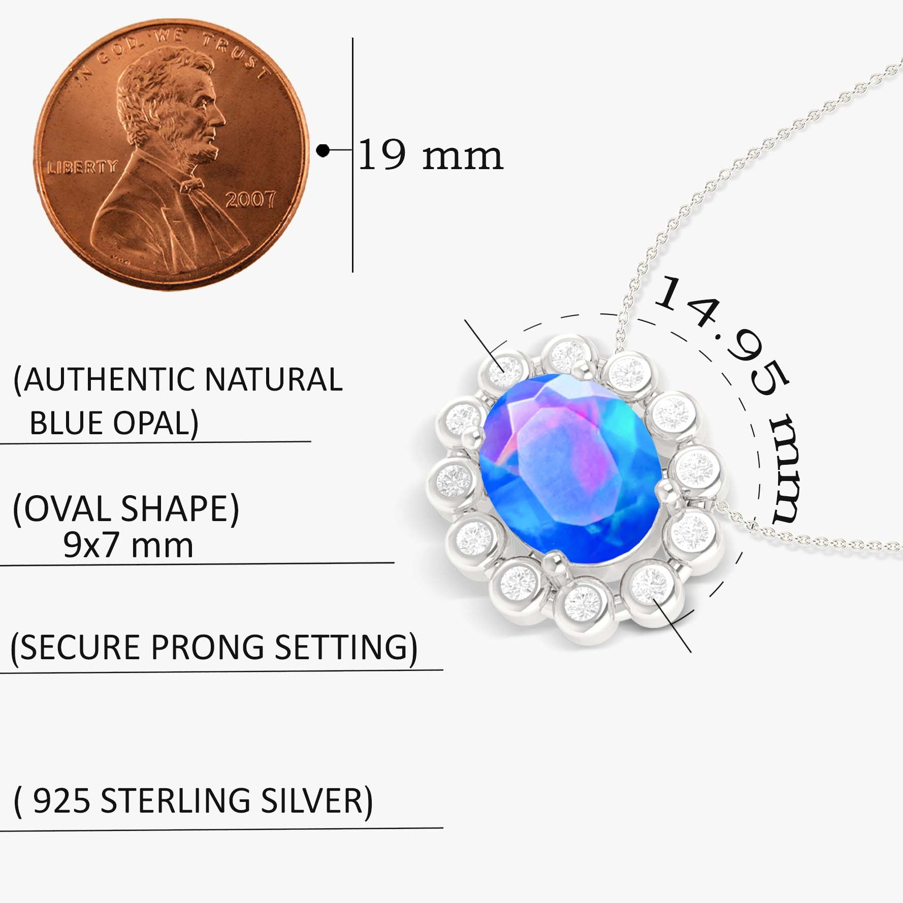 Bezel Set Oval Blue Opal Pendant with Zircon Accents - Elegant Necklace for Women, Perfect for Weddings, Parties & Special Occasions