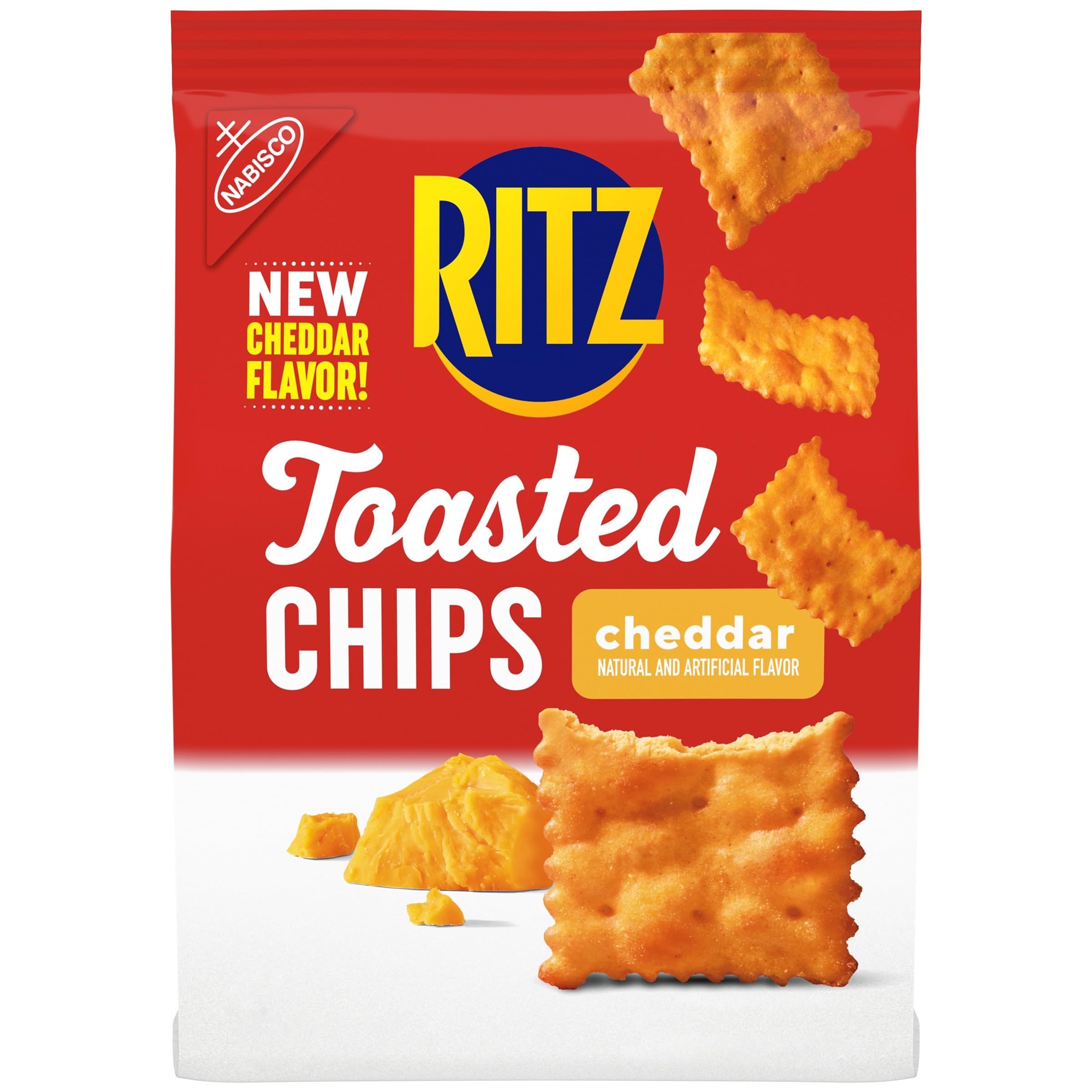 RITZ Toasted Chips Cheddar Cheese Crackers - 8.1 oz Party Snacks Pack - Perfect for Game Nights, Picnics & Office Snacking