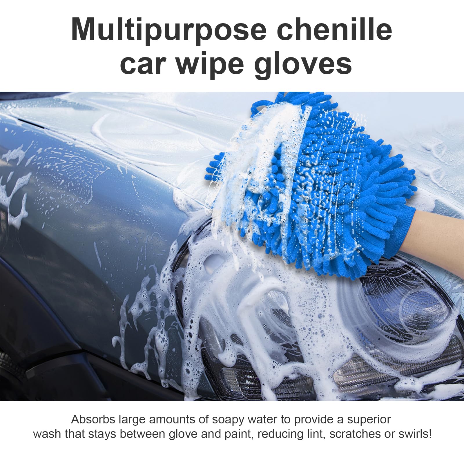 Premium Microfiber Wash Mitt - Ultra Soft Scratch-Free Double Sided Chenille Car Wash Gloves for Auto Detailing & Vehicle Cleaning (Large, Sky Blue) - Perfect for Cars, Trucks, SUVs & Motorcycles