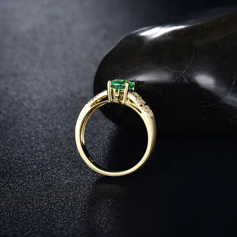 14K Yellow Gold Diamond & Green Tsavorite Wedding Ring for Women - Elegant Bridal Jewelry, Engagement Ring, Anniversary Gift for Her - Perfect for Weddings, Proposals & Special Occasions