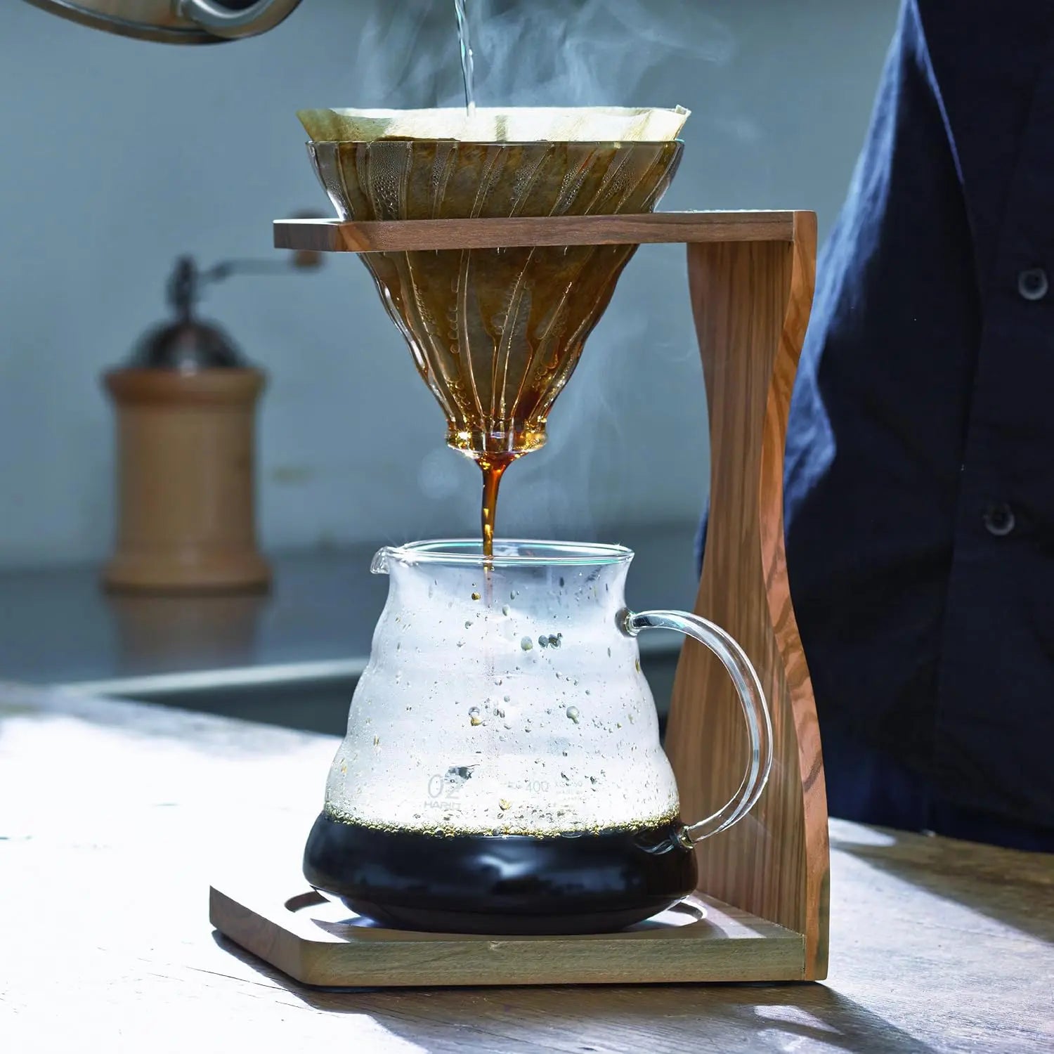 Hario V60 Heat Resistant Glass Coffee Dripper Set - Pour Over Coffee Maker with Stainless Steel Filter - Perfect for Home Brewing & Specialty Coffee Lovers