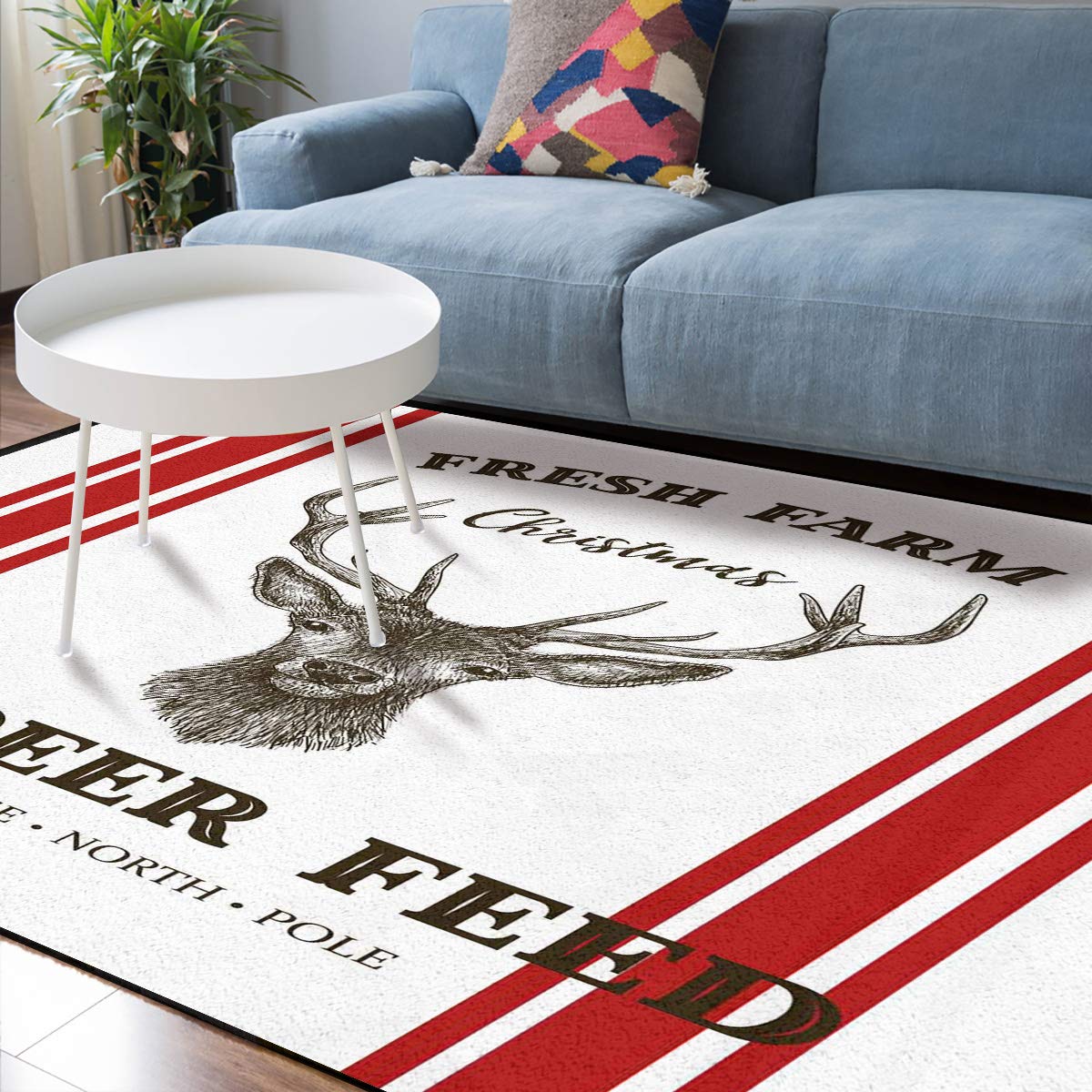 LooPoP Christmas Themed Non-Slip Large Area Rug 5'x8' - Washable Farmhouse Decor for Bedroom, Nursery, Living Room | Holiday Reindeer Design for Kids & Baby Rooms | Perfect for Cozy Winter Home Decor