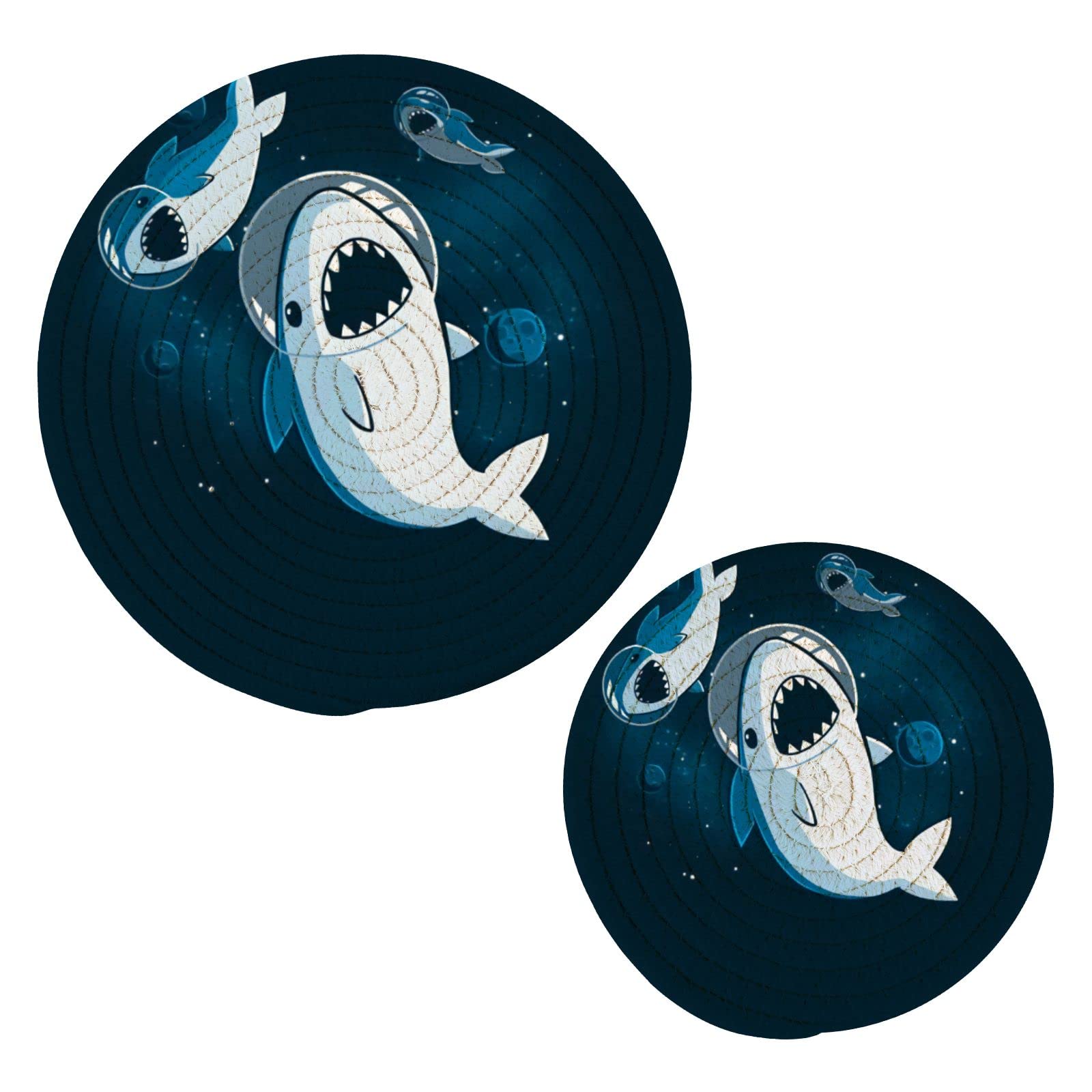 **Star Space Shark Heat Resistant Potholders & Trivets Set - 2PC Thread Weave Kitchen Hot Pads for Cooking, Baking, Serving (Dish, Pan, Pot, Bowl, Teapot) - Perfect for Holiday Decor & Gifts**