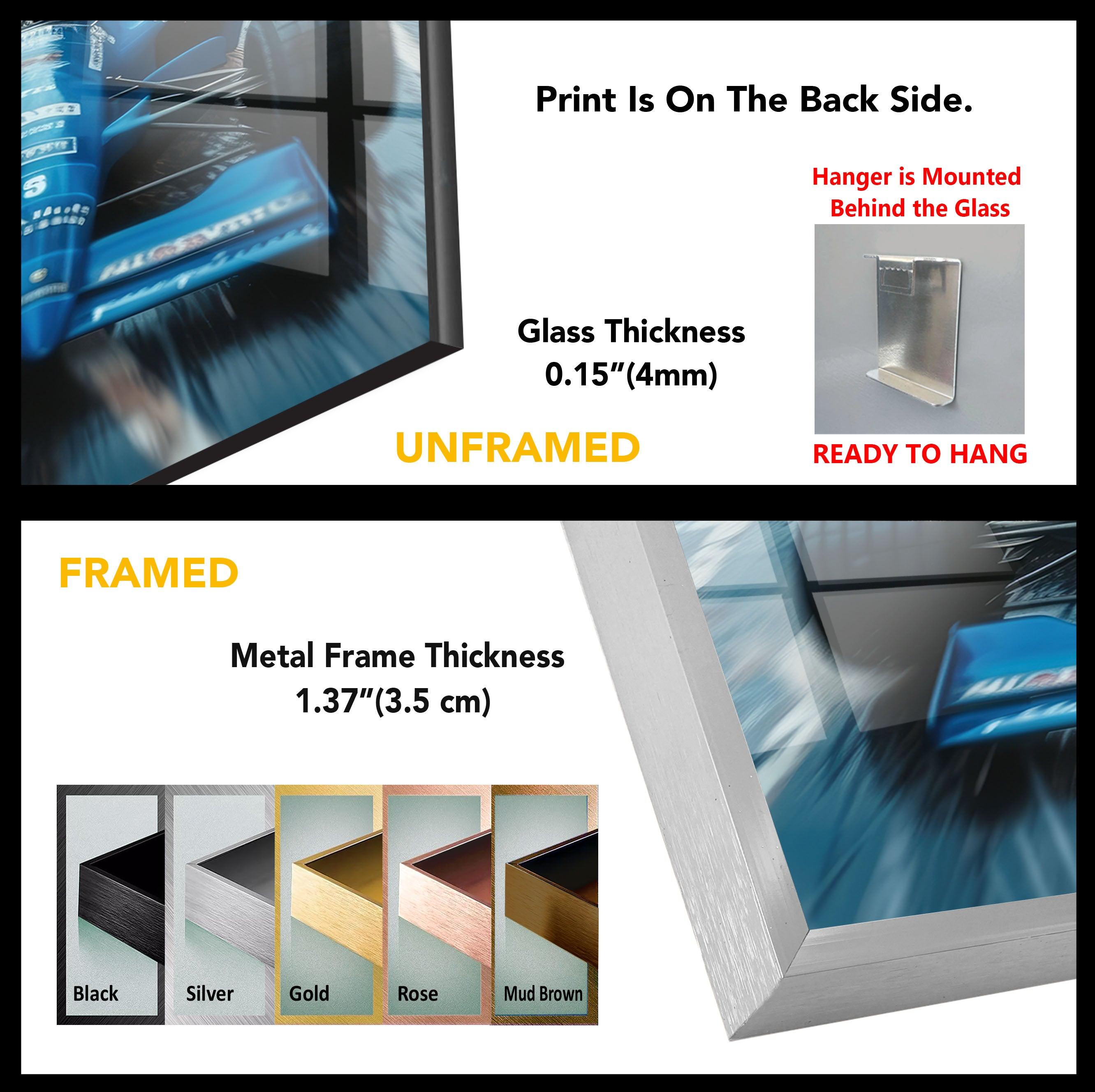 Blue Formula 1 Racing Car Glass Wall Art - Premium Decorative Home & Office Decor for Motorsport Fans