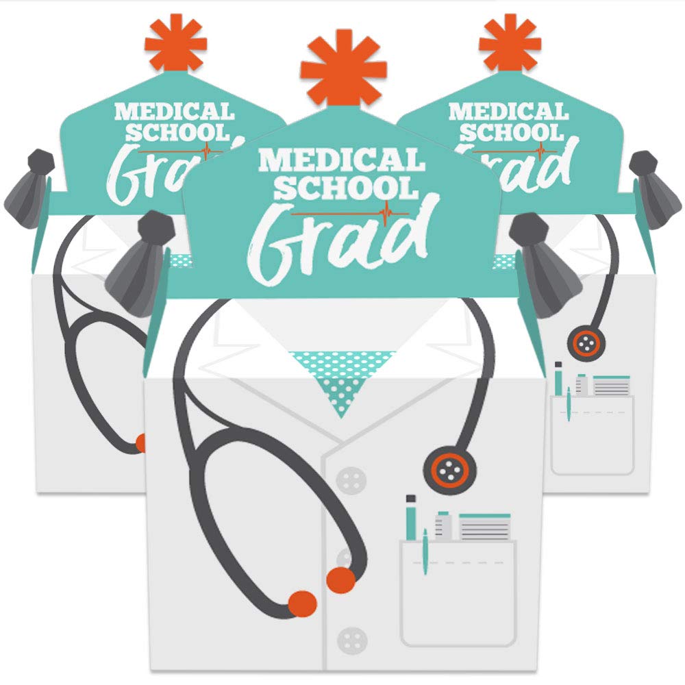 Big Dot of Happiness Medical School Graduation Treat Boxes - Set of 12 Party Favors for Doctor Graduation Celebrations, White Coat Ceremony & Healthcare Events