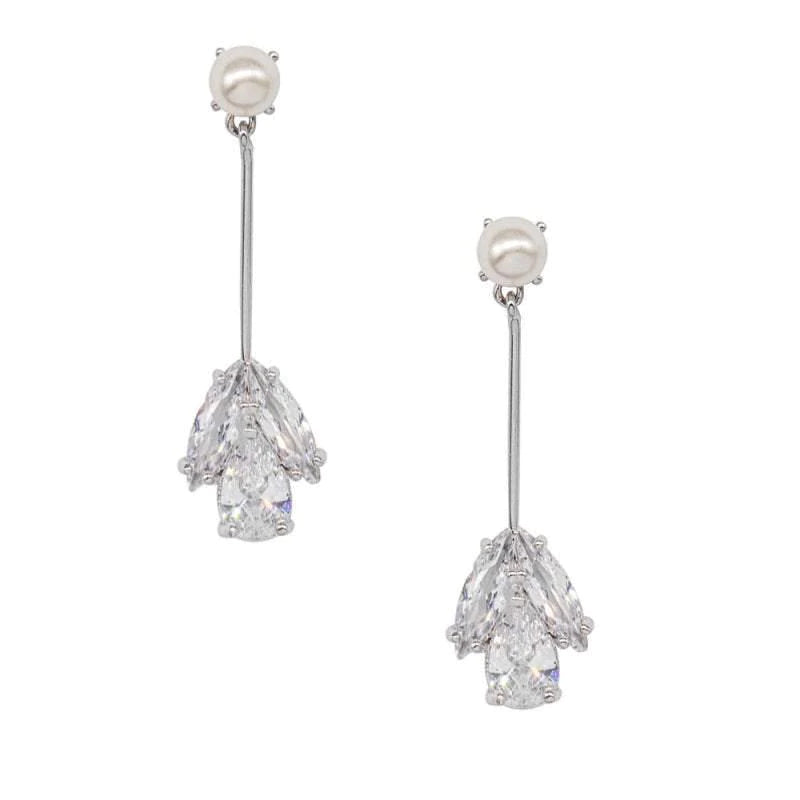 Elegant Crystal and Pearl Drop Earrings - 14K Gold or Sterling Silver - Perfect for Bridal, Wedding, and Special Occasions (Style 7414 & 7415)