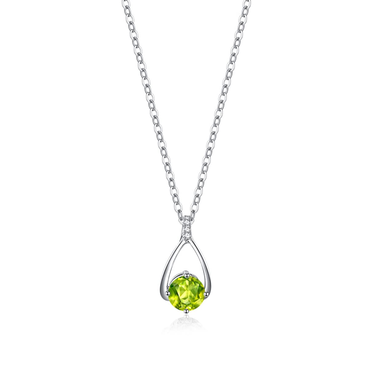 14K Solid White Gold Diamond & Genuine/Created Gemstone Pendant Necklace with Sterling Silver Chain - Wishbone Birthstone Jewelry for Women | Mothers Day Gifts, Anniversary & Birthday Presents for Wife, Mom, Daughter | Perfect for Special Occasions & Everyday Elegance
