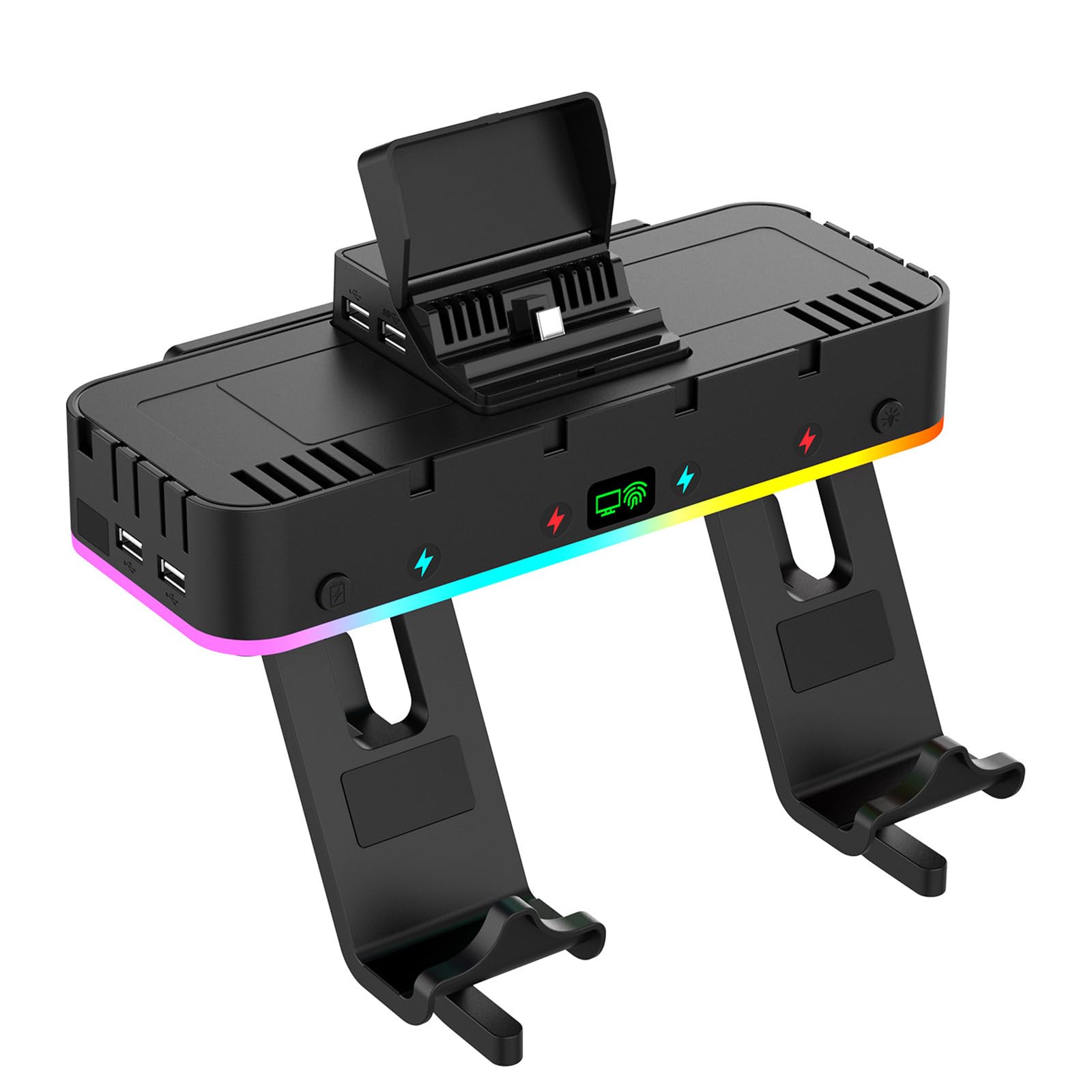 JOYSOG Gaming Controller Stand for Nintendo Switch OLED/Switch with Headset Holder, 4 USB Ports & 10 Game Card Slots - Perfect for Gaming Setup & Accessory Organization