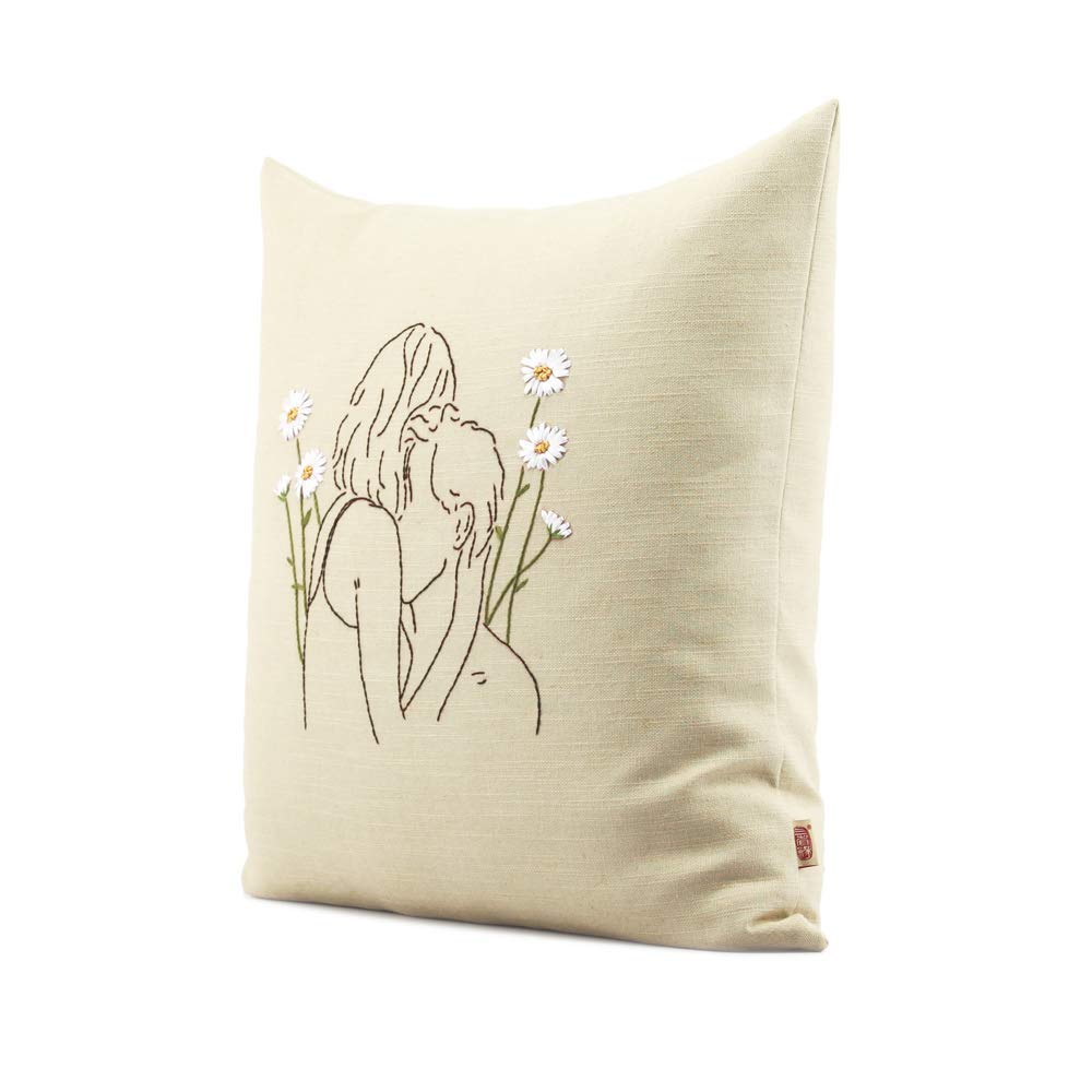 Elegant Daisy Ribbon Embroidery Throw Pillow Covers 18x18 inches (45x45cm) - Romantic Home Decor for Sofa, Couch & Bed | Perfect Wedding Gift, Housewarming Present & Birthday Gift for Spring Season | Adds Charm to Living Rooms, Bedrooms & Guest Spaces