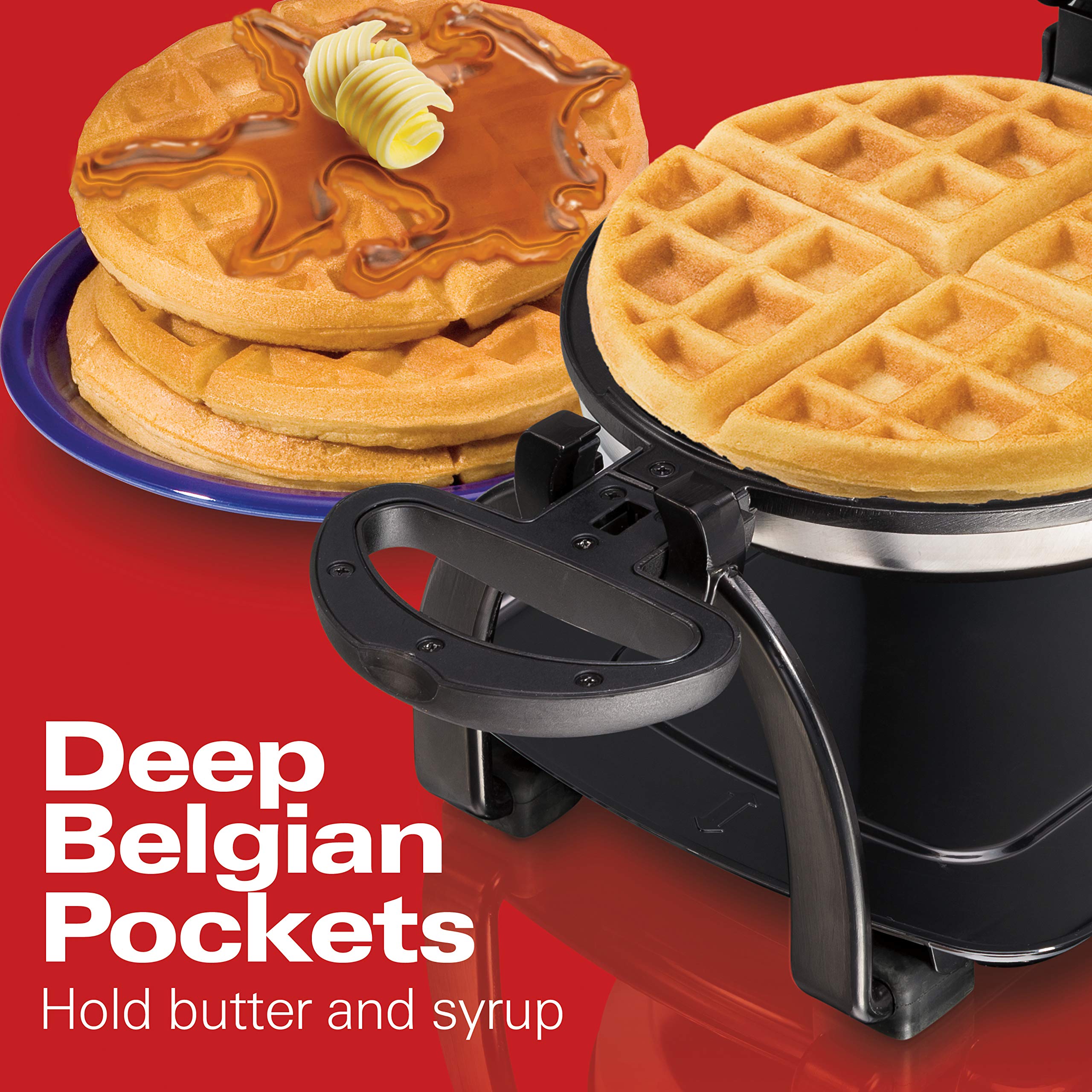 Hamilton Beach 26010R Flip Belgian Waffle Maker with Adjustable Browning Control - Non-Stick Grids, Indicator Lights & Drip Tray - Stainless Steel Waffle Iron for Perfect Breakfast, Brunch or Dessert Waffles