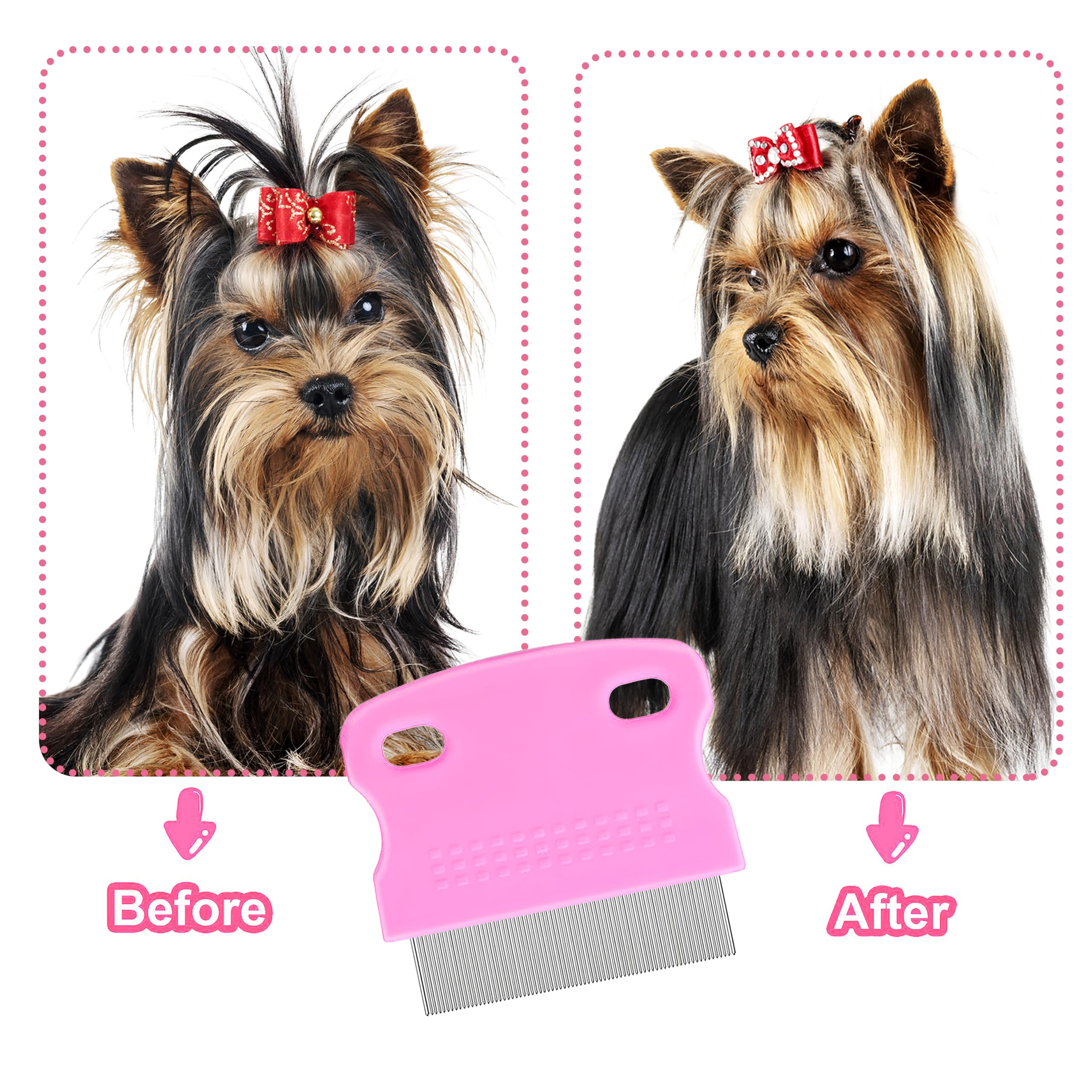 5 Pack Stainless Steel Flea & Lice Comb for Dogs & Cats - Double-Sided Grooming Comb with Rounded Teeth, Tear Stain Remover & Dematting Tool - Ideal for Small, Medium & Large Pets (Pink) - Perfect for Daily Grooming, Flea Control & Pet Hygiene Care