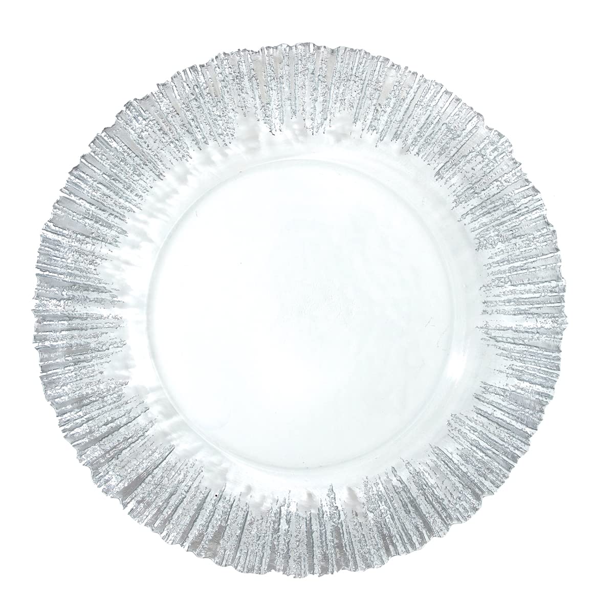 31114 Silver Sunburst Charger Plates - Set of 4 Elegant Dinner Plates for Wedding, Party & Holiday Table Decor - 10.5 Inch Round Chargers for Formal Dining & Special Occasions