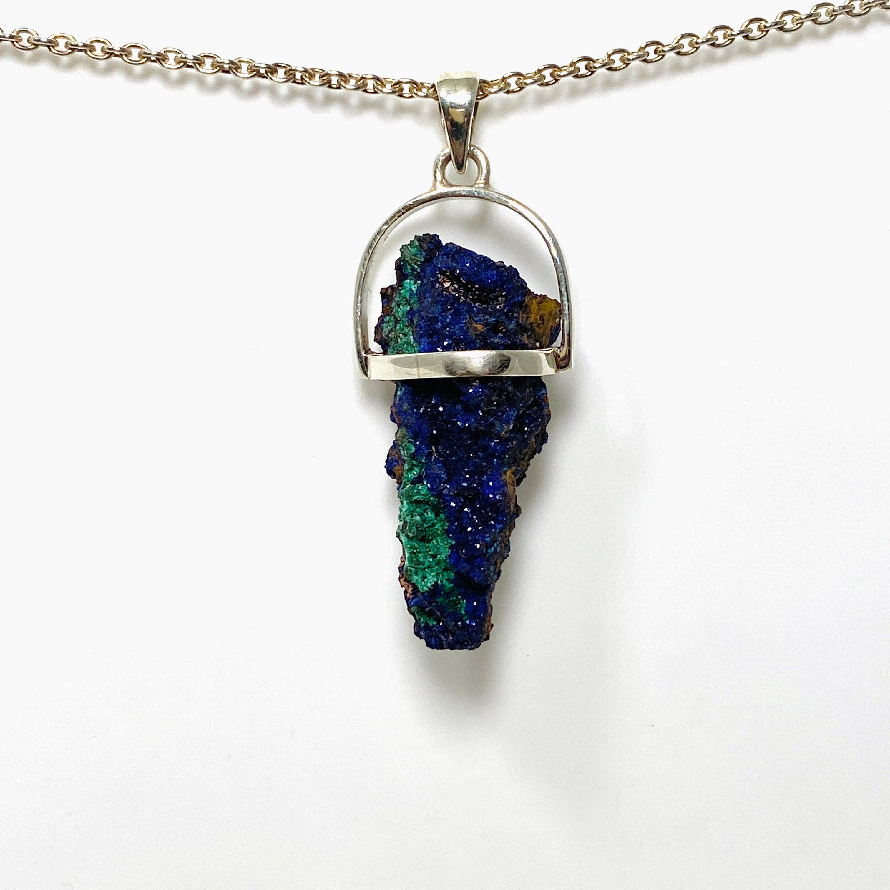 Natural Raw Azurite and Malachite Pendant Necklace - Handmade Stone Jewelry for Women - Perfect for Spiritual Healing, Meditation & Boho Fashion