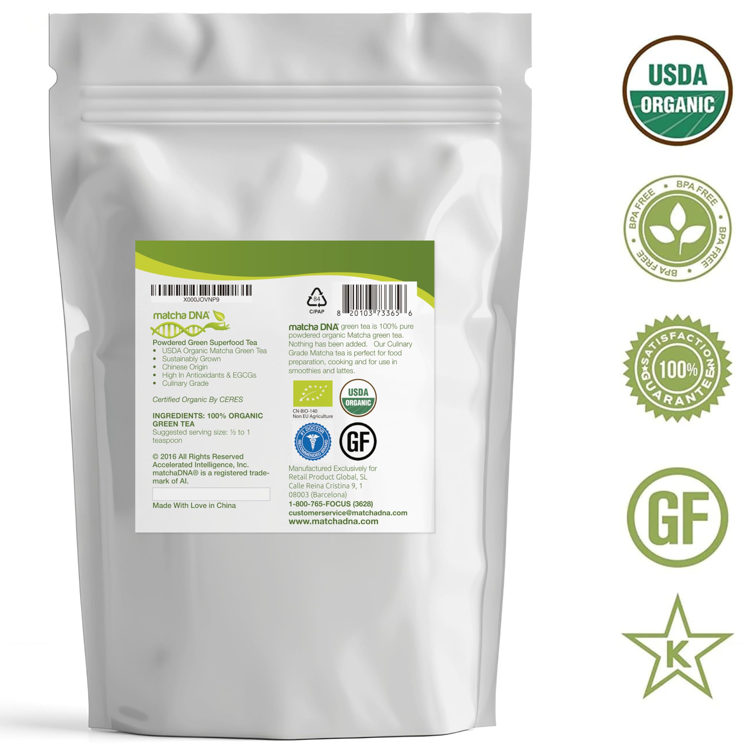 USDA Organic Matcha Green Tea Powder - Culinary Grade, High in Antioxidants, 160 Ounce Bulk Bag | Perfect for Smoothies, Baking & Lattes
