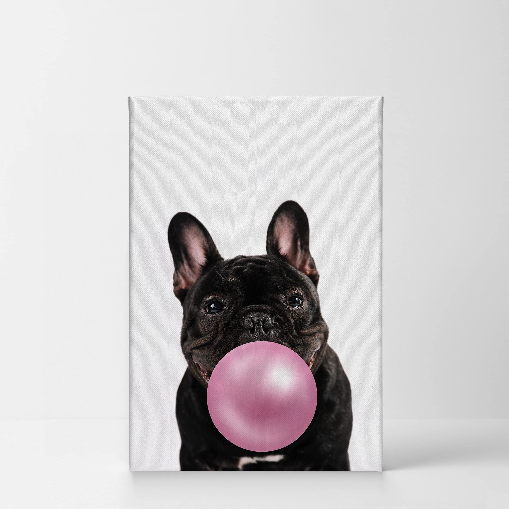 Cute Black Bulldog Bubble Gum Pop Art Canvas Print - 40x30 Inch Pink Animal Wall Decor for Kids Room, Nursery & Home Decoration | Made in USA | Fun & Playful Wall Art for Bedrooms, Playrooms & Gifts